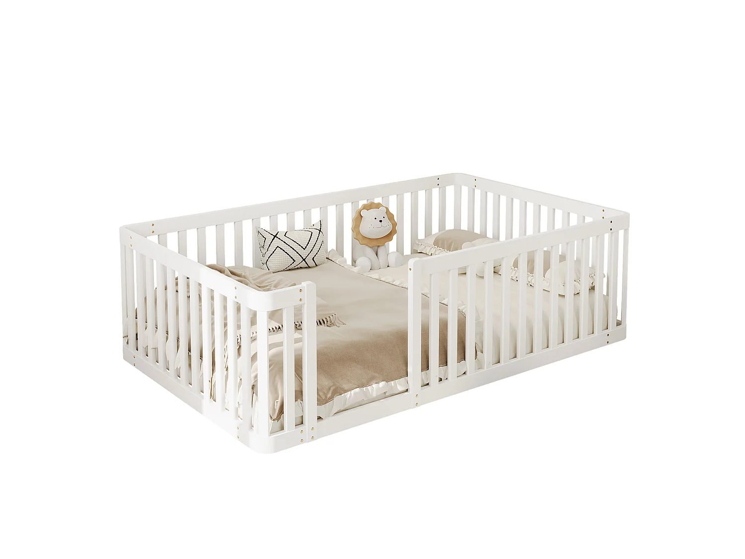 Lit enfant en bois 90x200 avec barrière, Sans sommier à lattes - Blanc
