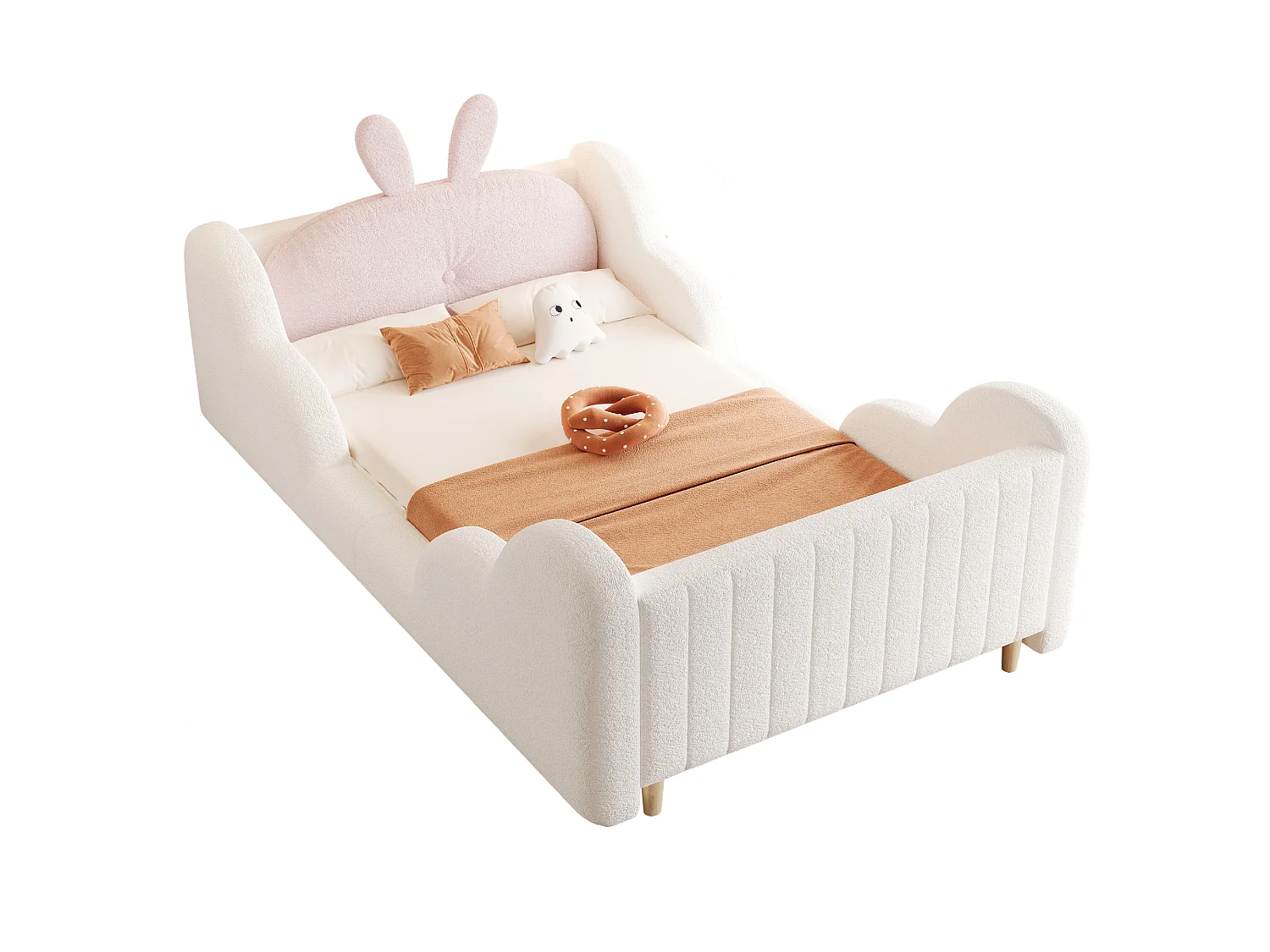 Lit enfant capitonné 90 x 200 cm - avec coussins en forme de lapin - avec barrières latérales - rose (matelas non inclus)