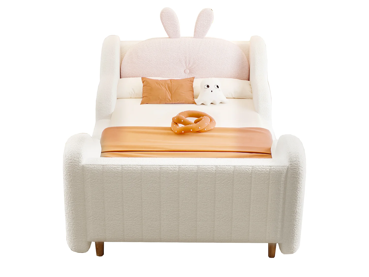 Lit enfant capitonné 90 x 200 cm - avec coussins en forme de lapin - avec barrières latérales - rose (matelas non inclus)