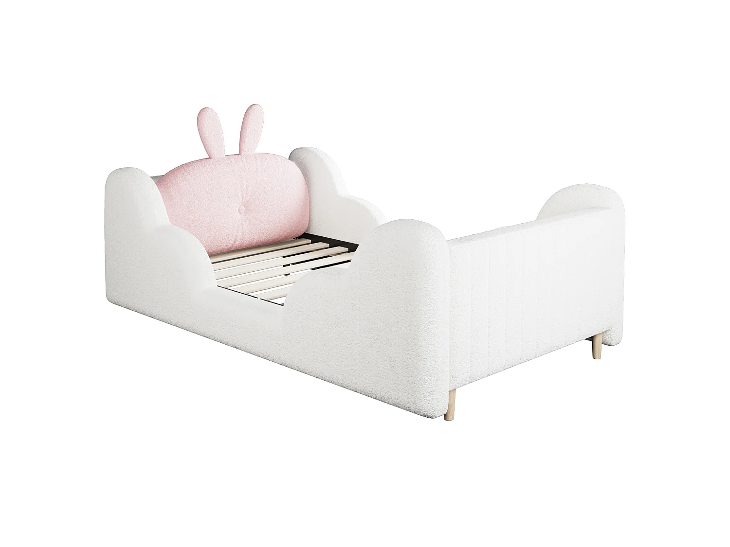 Lit enfant capitonné 90 x 200 cm - avec coussins en forme de lapin - avec barrières latérales - rose (matelas non inclus)