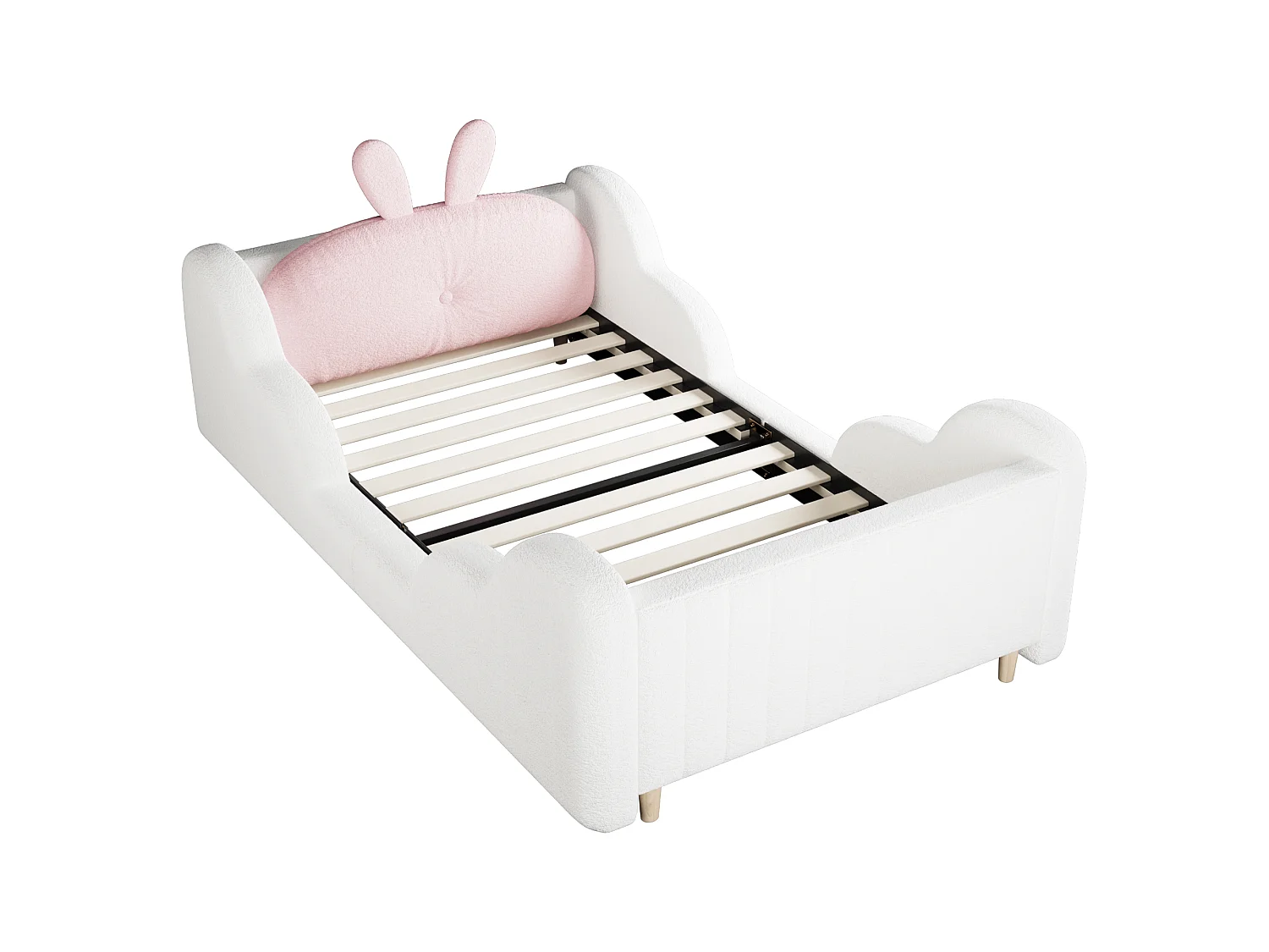 Lit enfant capitonné 90 x 200 cm - avec coussins en forme de lapin - avec barrières latérales - rose (matelas non inclus)