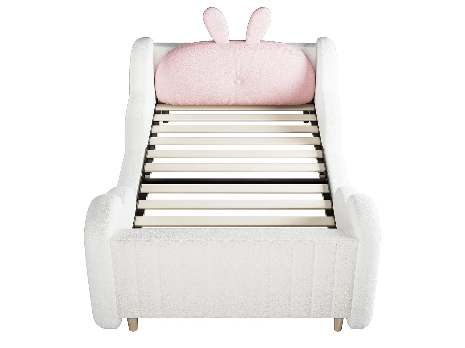 Lit enfant capitonné 90 x 200 cm - avec coussins en forme de lapin - avec barrières latérales - rose (matelas non inclus)