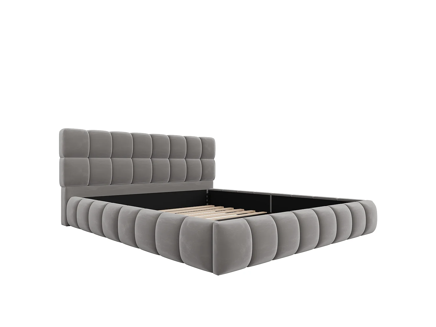 Lit double rembourré 140 x 200 cm - avec tête de lit rembourré - velours - gris (matelas non inclus)
