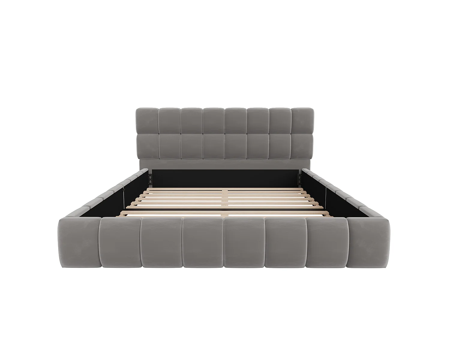 Lit double rembourré 140 x 200 cm - avec tête de lit rembourré - velours - gris (matelas non inclus)