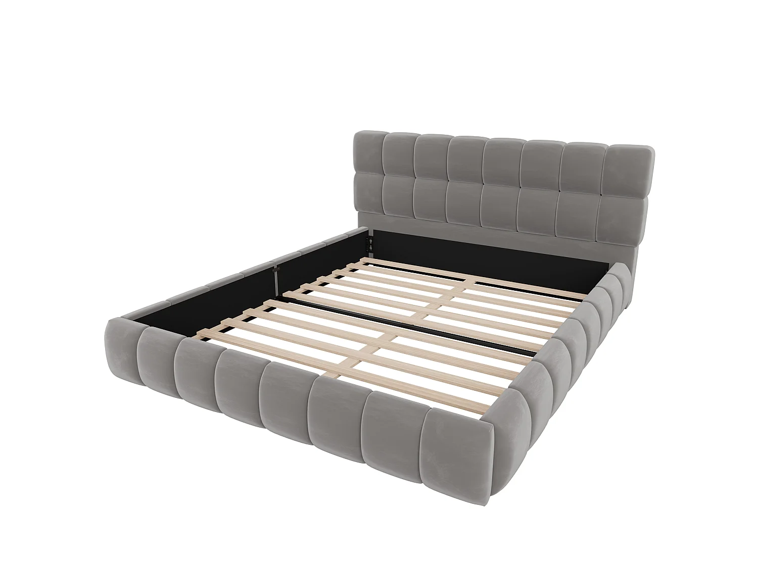 Lit double rembourré 140 x 200 cm - avec tête de lit rembourré - velours - gris (matelas non inclus)