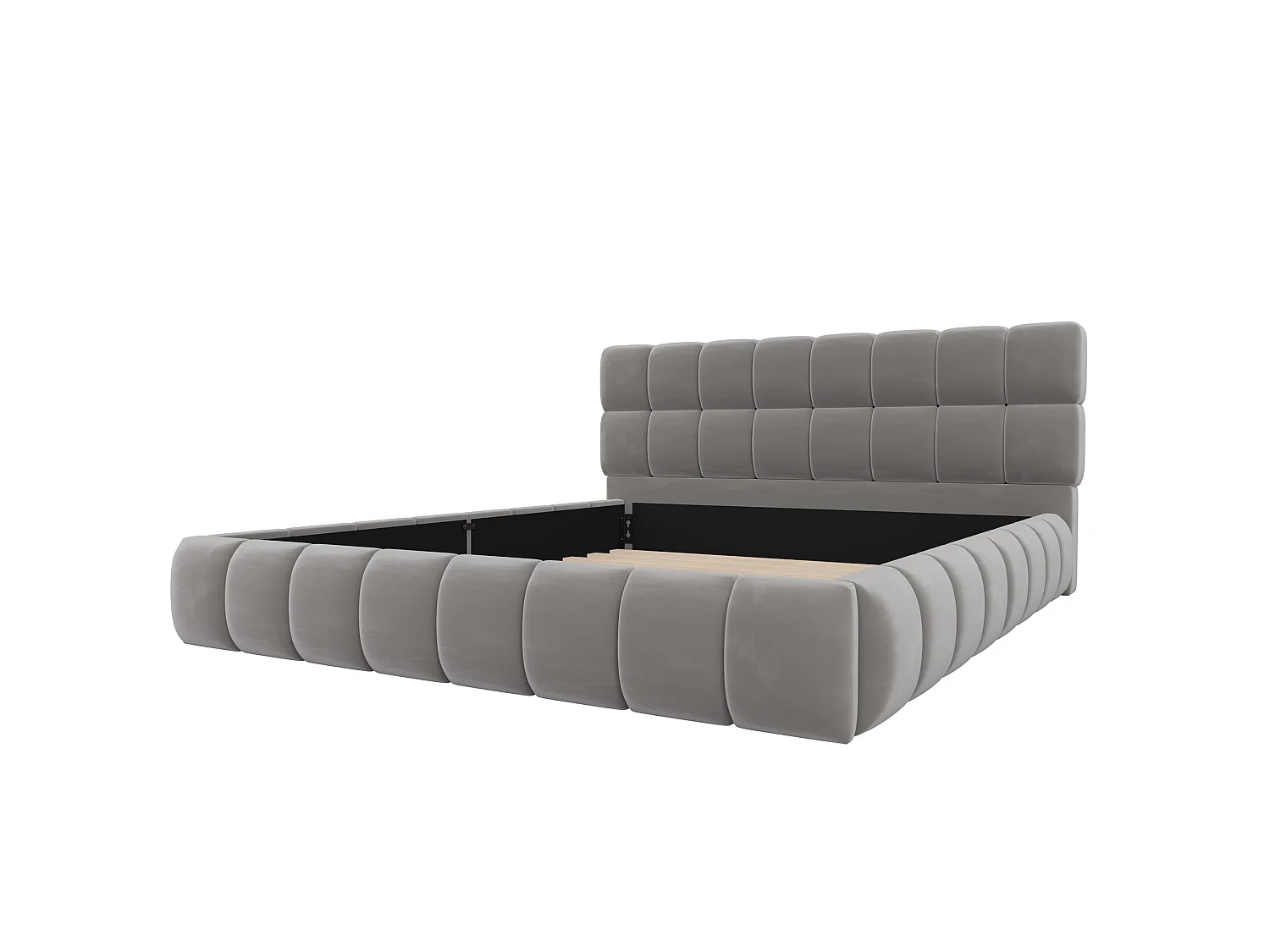 Lit double rembourré 140 x 200 cm - avec tête de lit rembourré - velours - gris (matelas non inclus)
