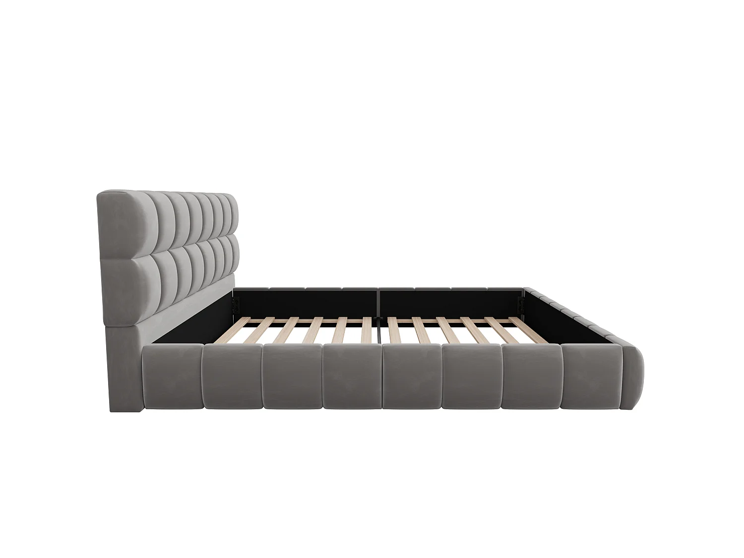 Lit double rembourré 140 x 200 cm - avec tête de lit rembourré - velours - gris (matelas non inclus)