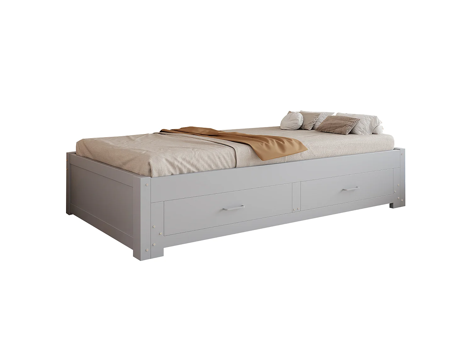 Canapé-lit extensible en bois 180 x 190 cm - avec 2 tiroirs - avec sommier à lattes - gris (matelas non inclus)