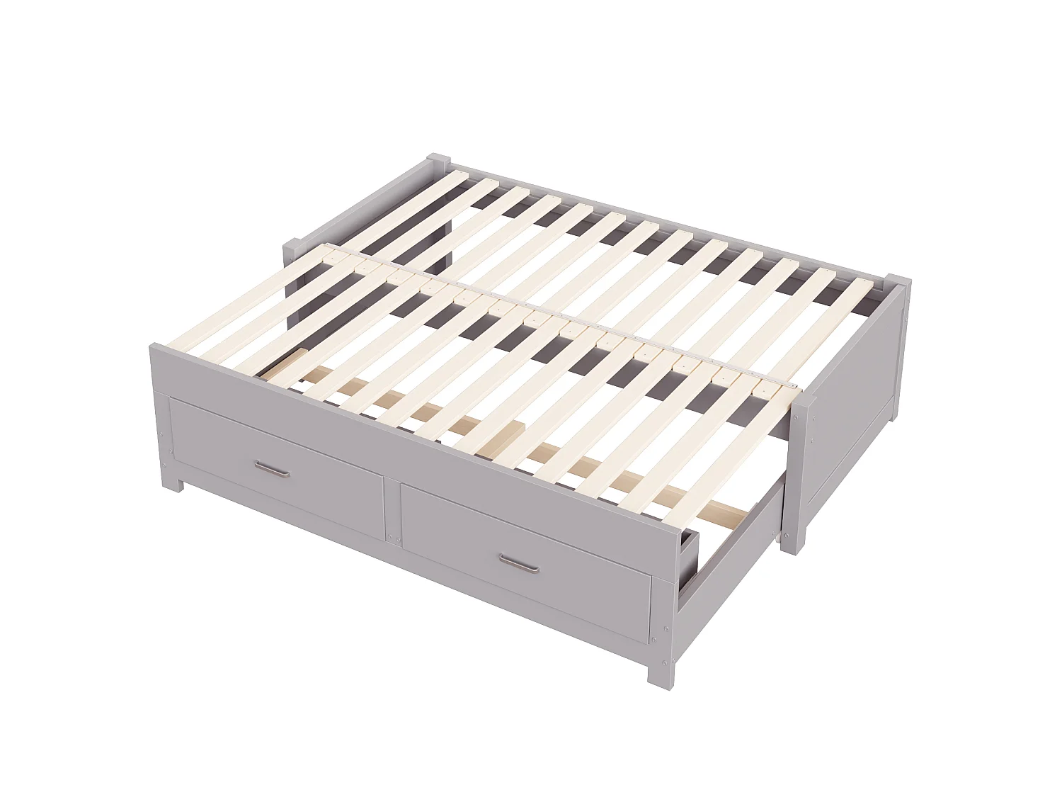 Canapé-lit extensible en bois 180 x 190 cm - avec 2 tiroirs - avec sommier à lattes - gris (matelas non inclus)