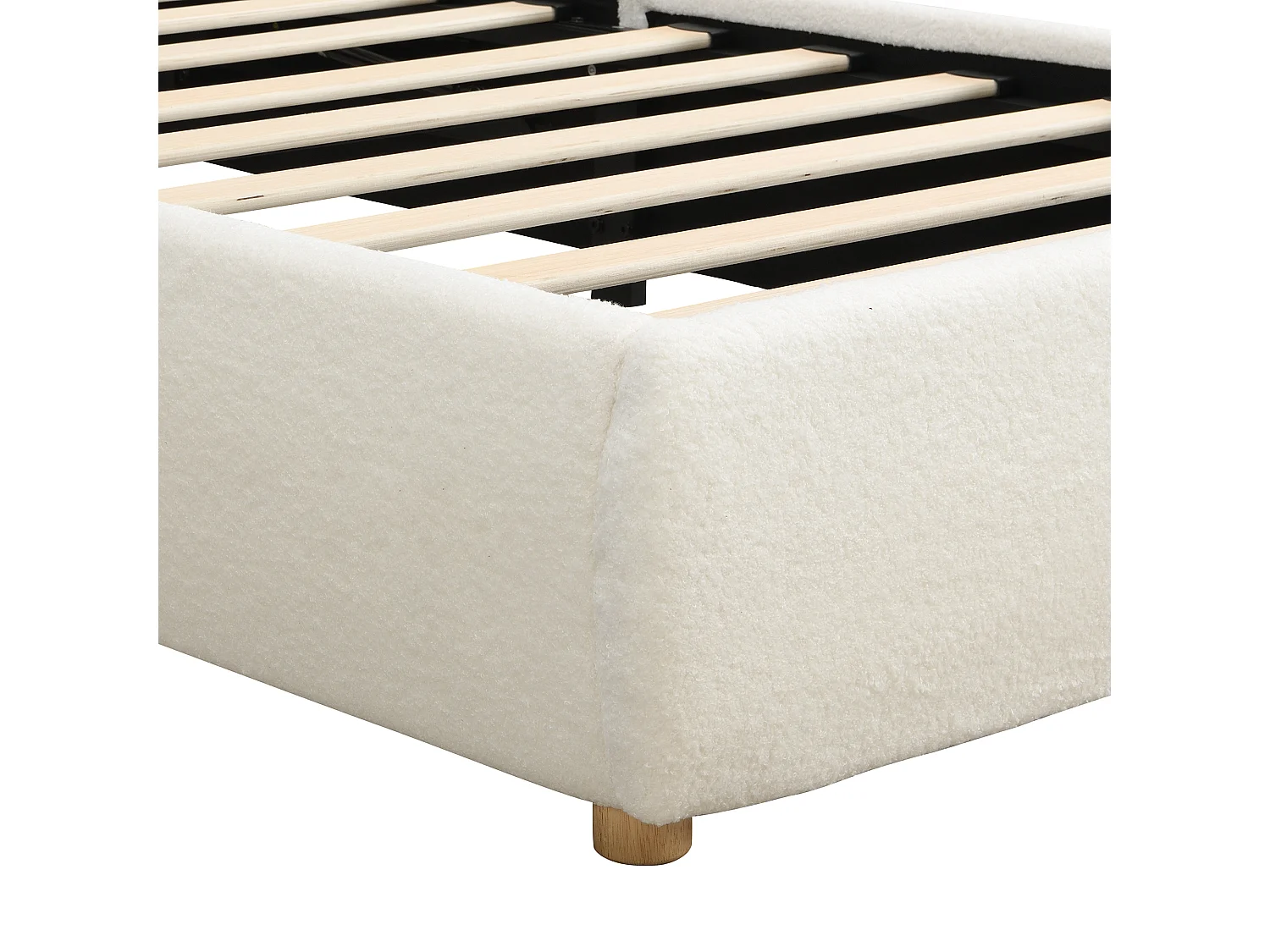 Lit coffre enfant 90 x 200 cm avec rangement et LED - Blanc tissu bouclé