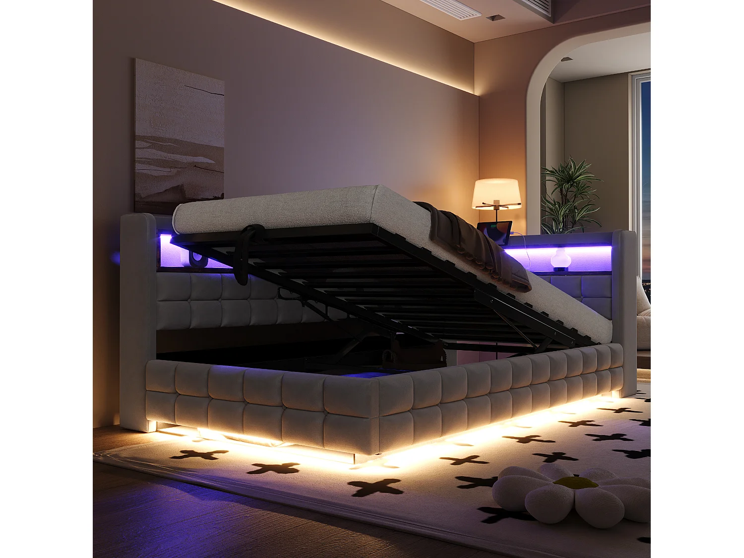 Upholstered Storage Daybed 90 x 200 cm - with LED - with Power Outlet - with USB + Type-C Charging Ports - Grey (mattress not included)