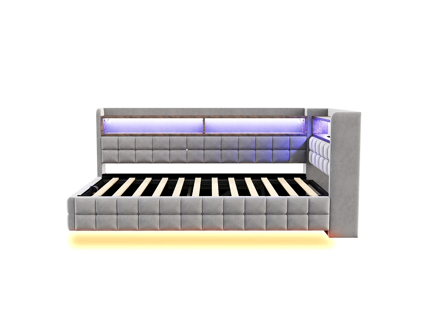 Upholstered Storage Daybed 90 x 200 cm - with LED - with Power Outlet - with USB + Type-C Charging Ports - Grey (mattress not included)