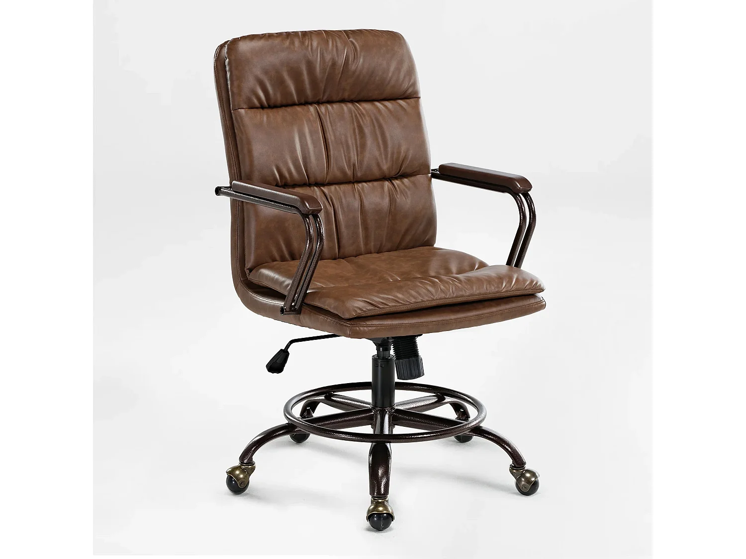 Chaise pivotante style rétro médiéval en simili cuir PU, hauteur ajustable. Charge maximale 125kg, coloris gris, convenant bureau, salon et chambre