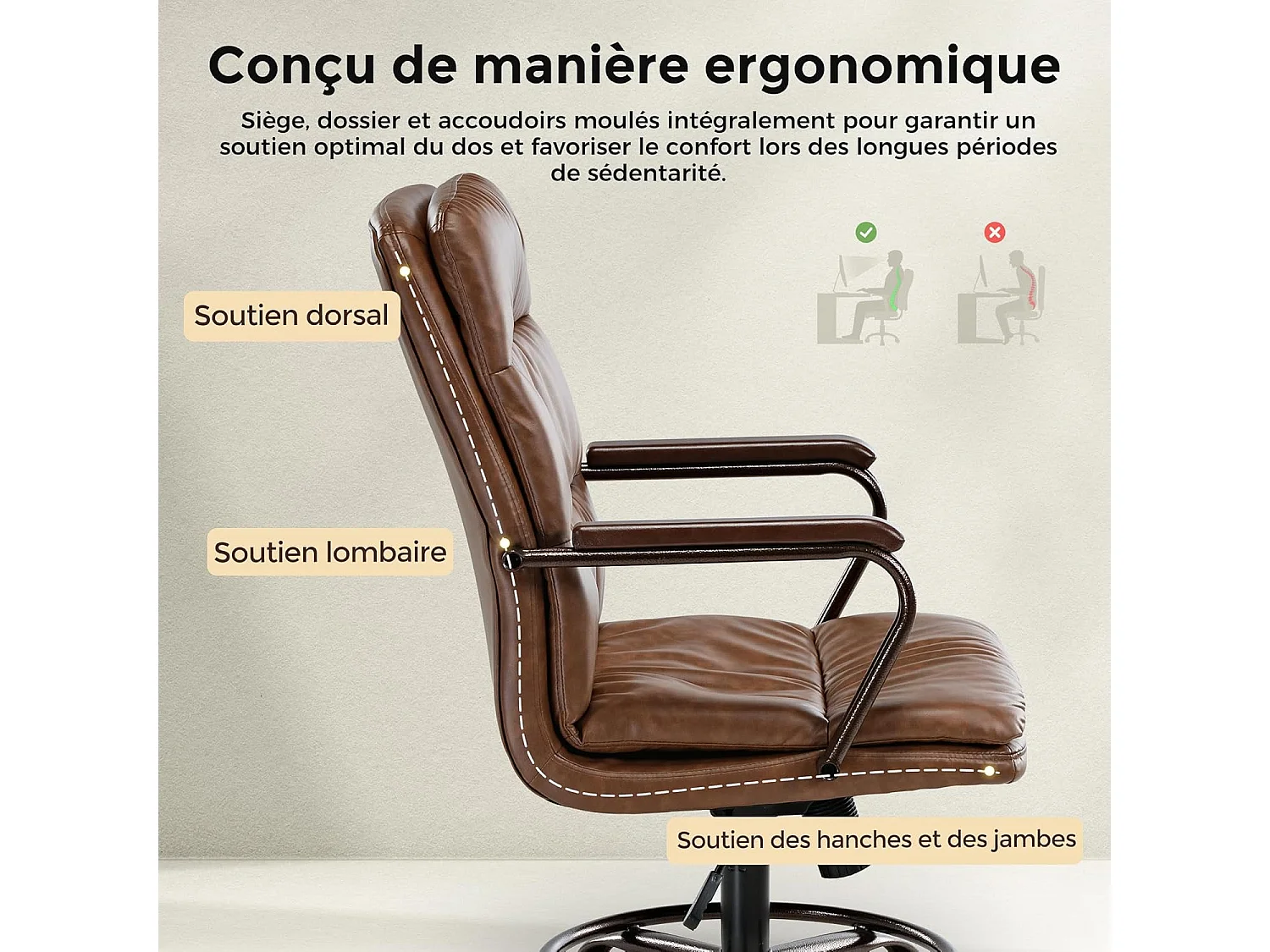 Chaise pivotante style rétro médiéval en simili cuir PU, hauteur ajustable. Charge maximale 125kg, coloris gris, convenant bureau, salon et chambre