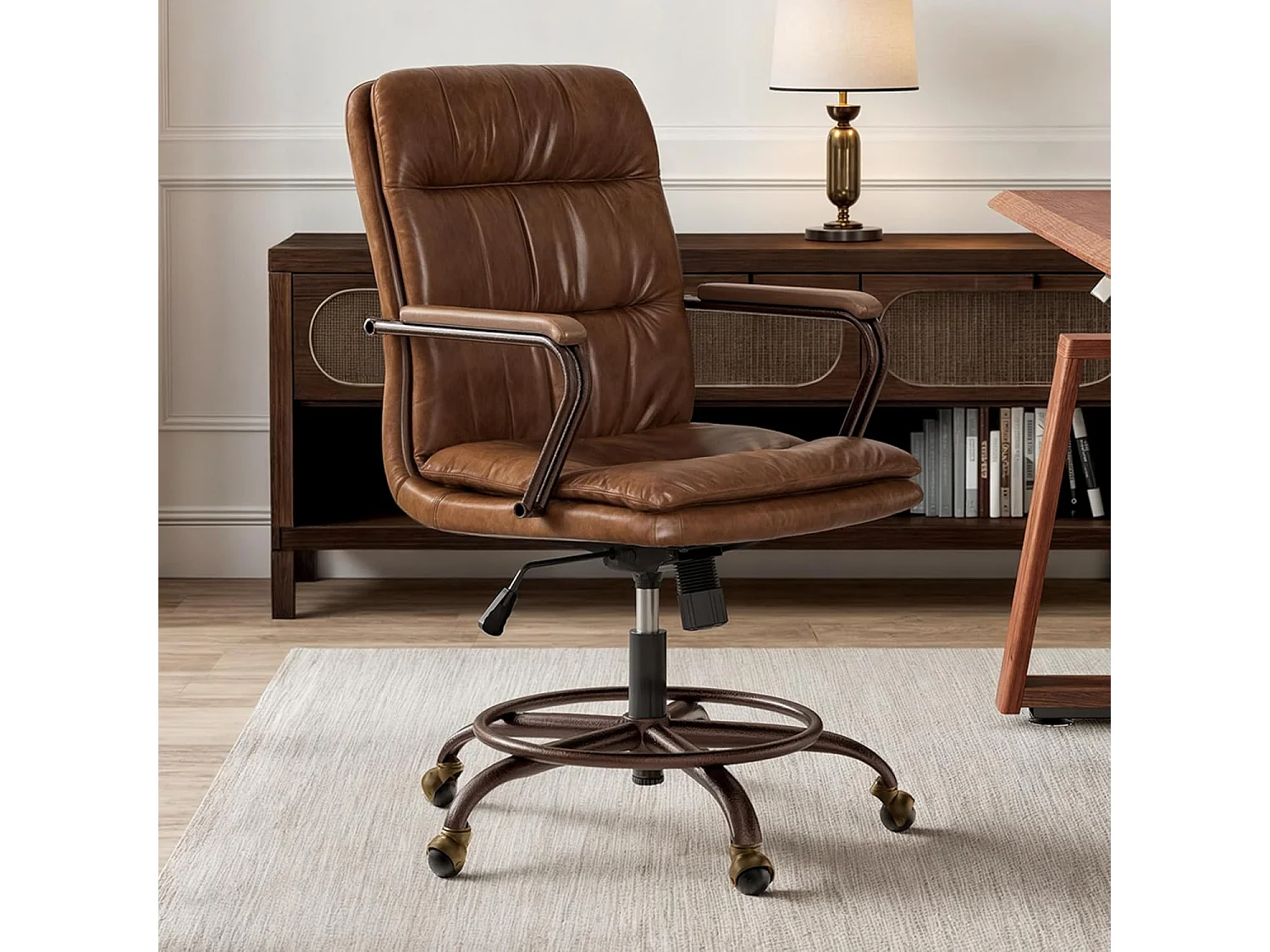 Eureka Ergonomic Fauteuil de Bureau Vintage en Cuir PU, Chaise de Bureau Pivotante à 360° avec Roulettes,  Réglable en Hauteur, Siège d'Ordinateur Ergonomique