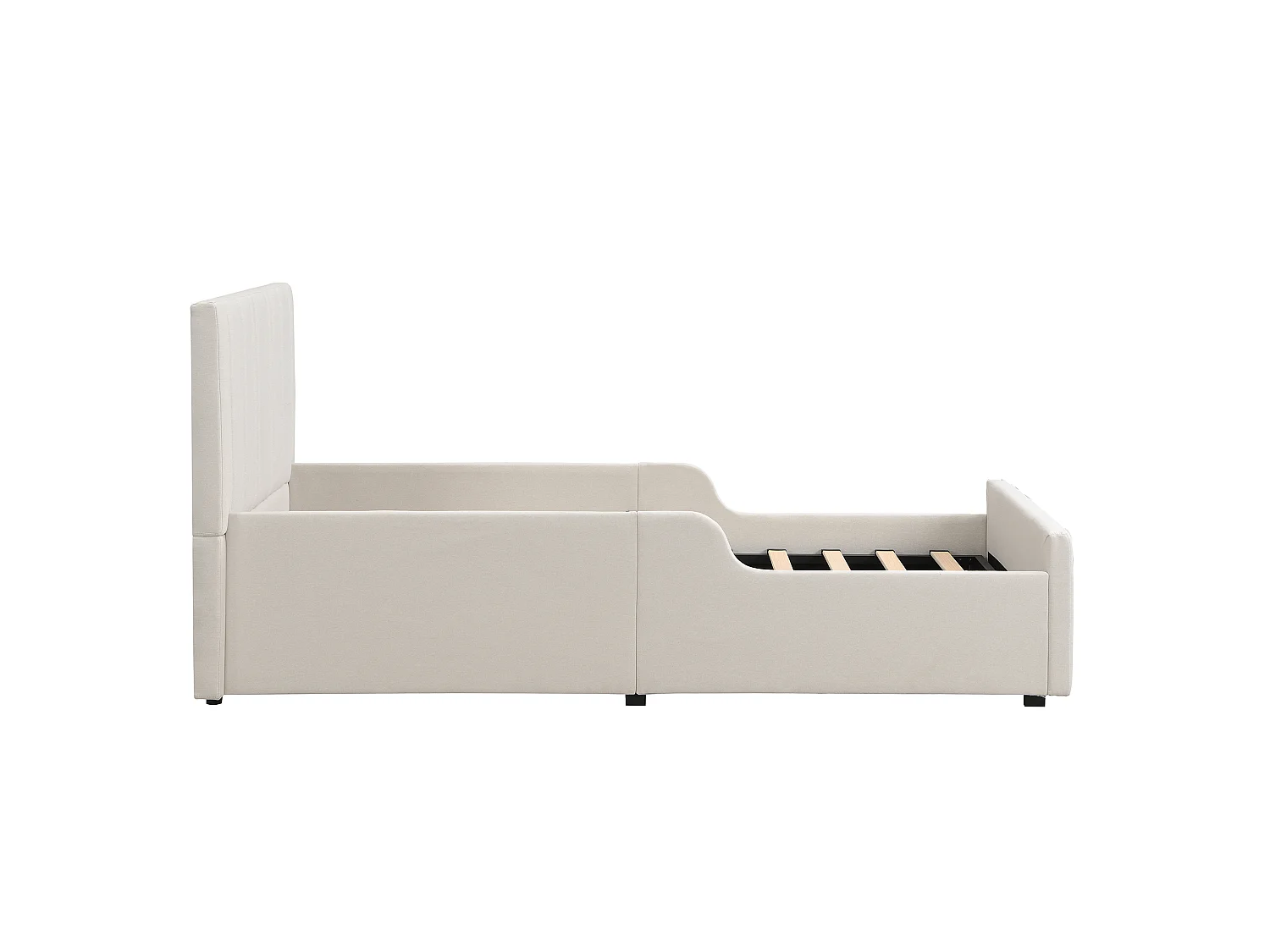 Lit coffre enfant 90 x 200 cm en tissu lin - Lit simple beige