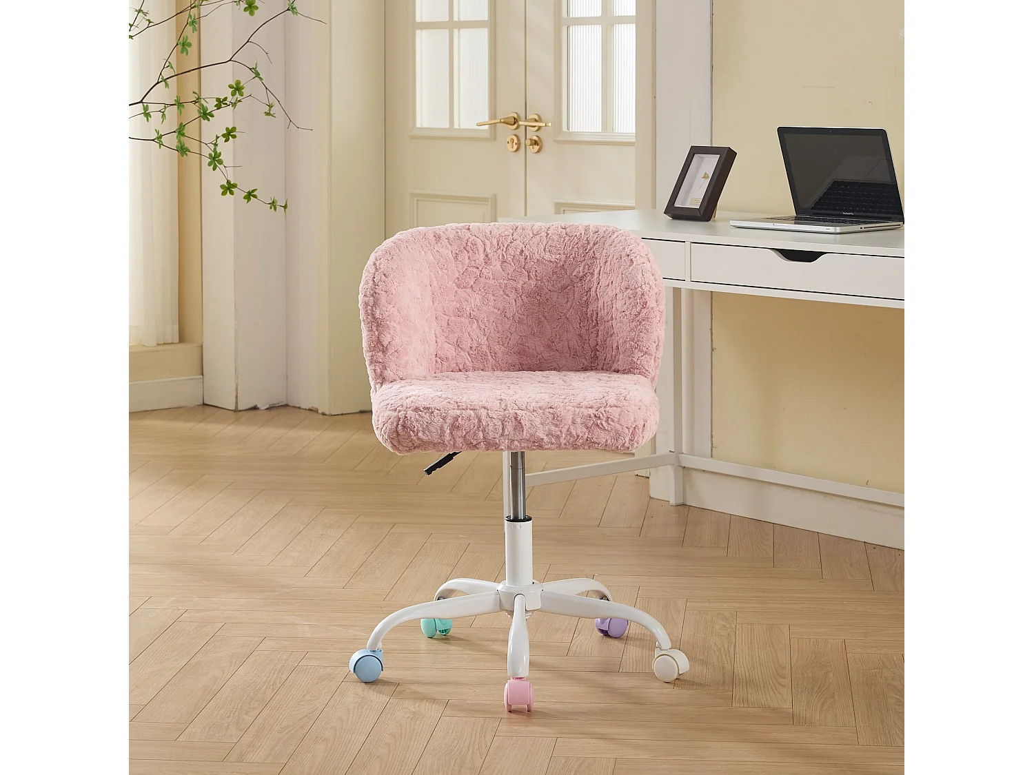 Chaise de bureau pivotante en tissu rose avec réglable hauteur - Pour chambre, bureau et dortoir