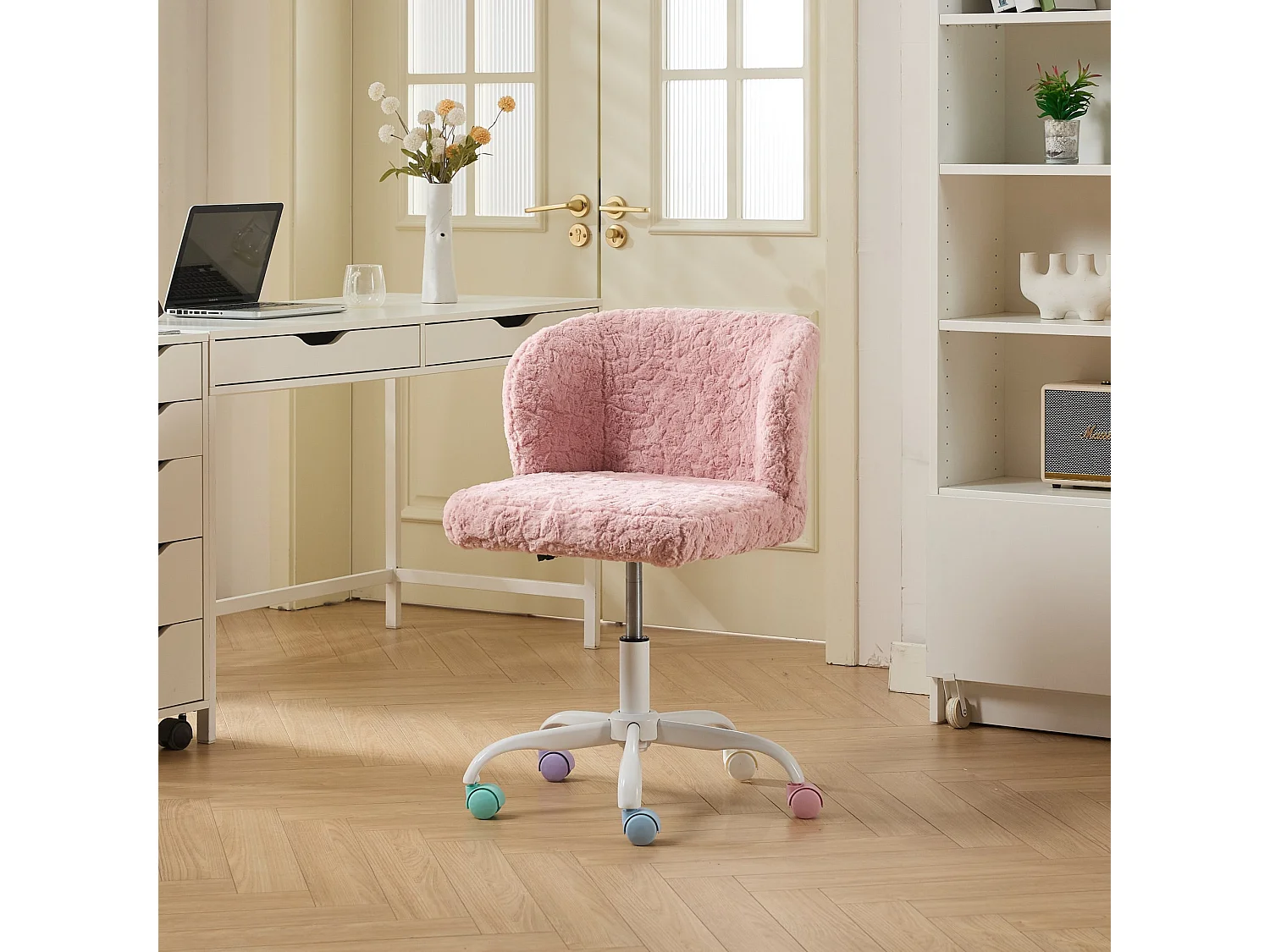 Chaise de bureau pivotante en tissu rose avec réglable hauteur - Pour chambre, bureau et dortoir
