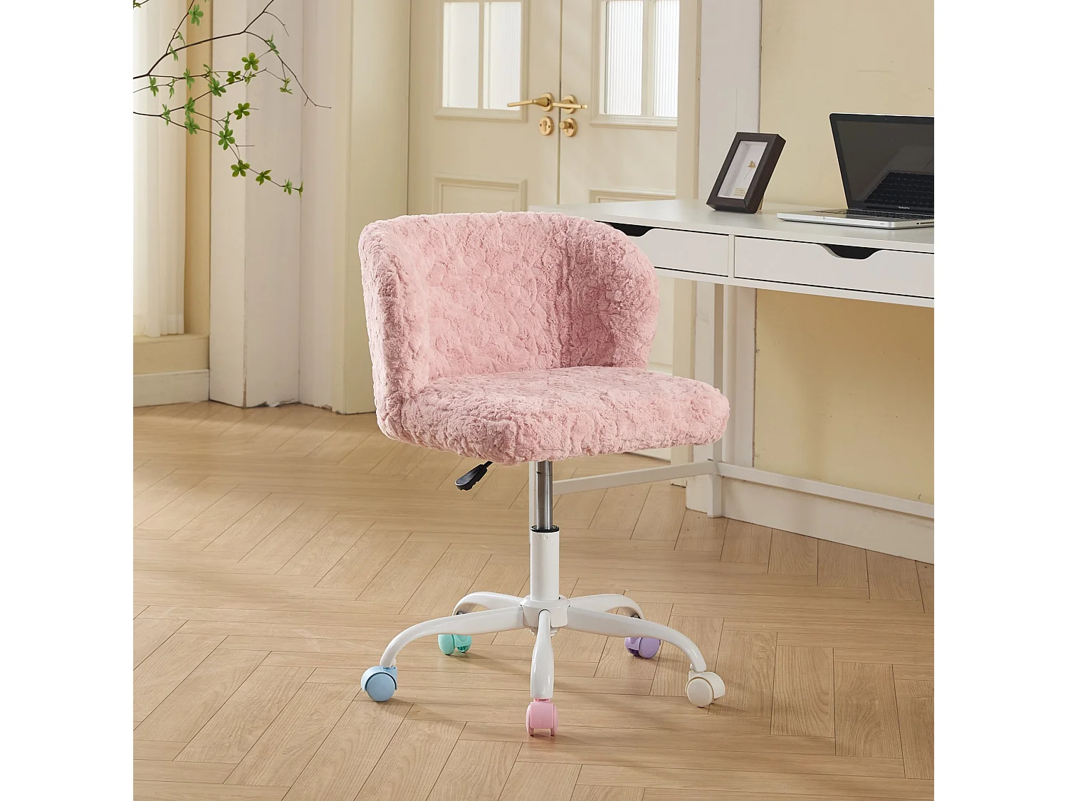 Chaise de bureau pivotante en tissu rose avec réglable hauteur - Pour chambre, bureau et dortoir
