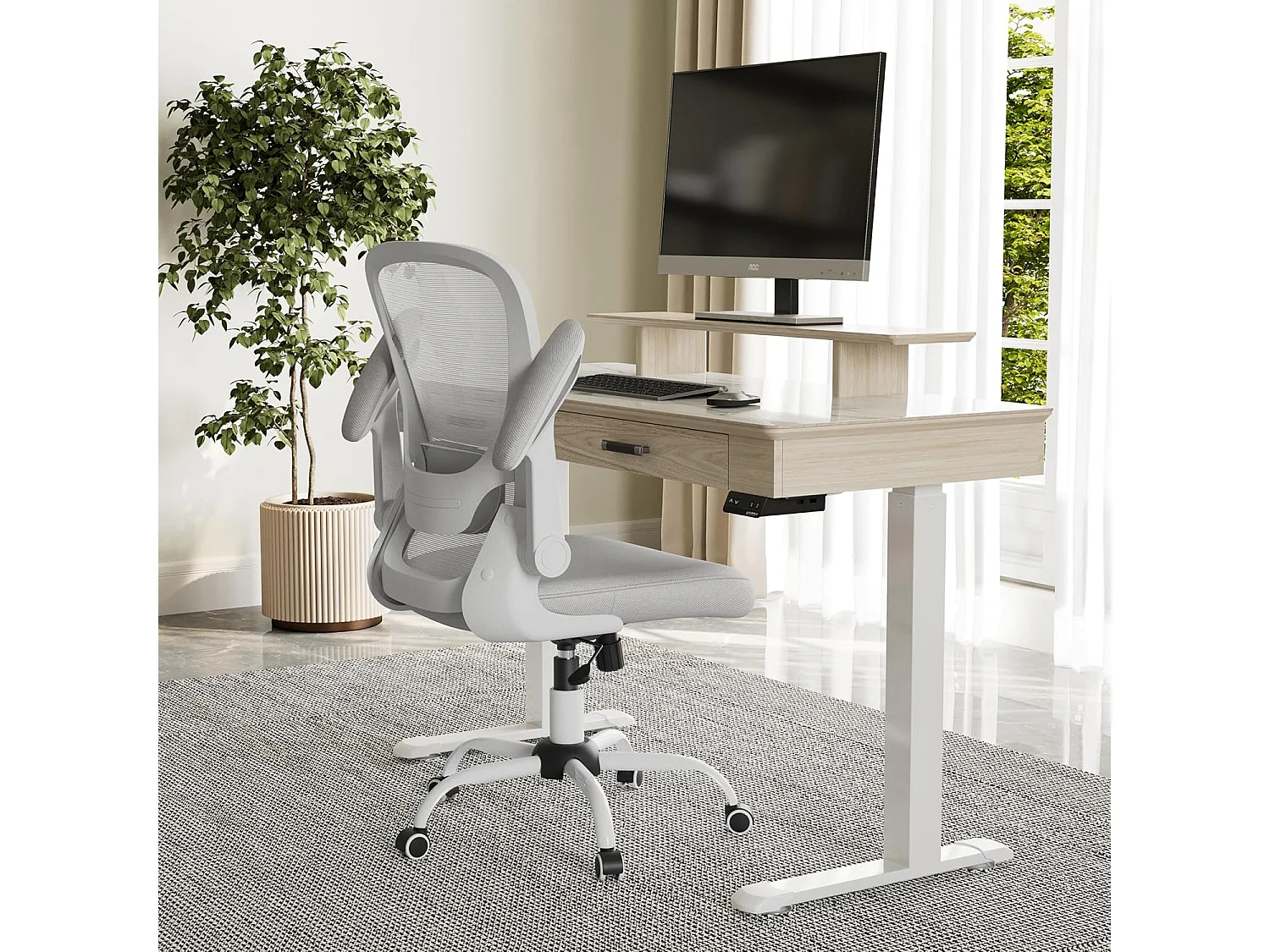 Chaise bureau ergonomique maille respirante, soutien lombaire réglable, accoudoirs rabattables