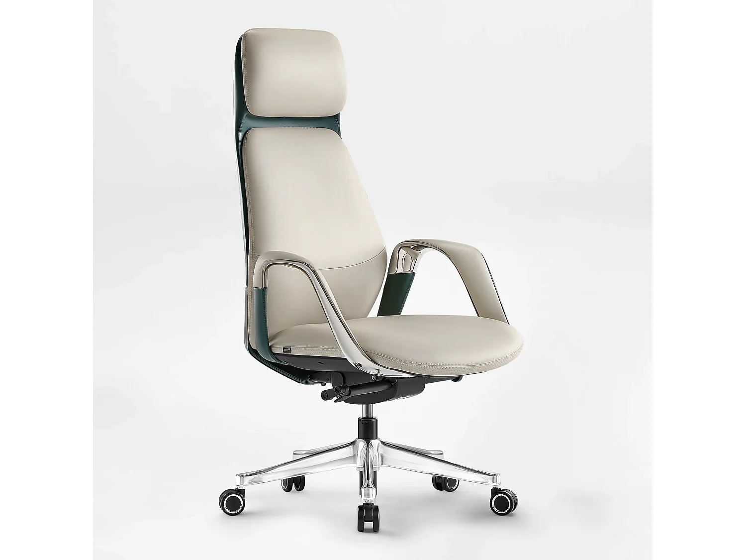 Chaise de bureau ergonomique avec accoudoirs, hauteur et repose-tête réglables, 4 positions d'inclinaison verrouillables de 90° à 139° - Couleur beige