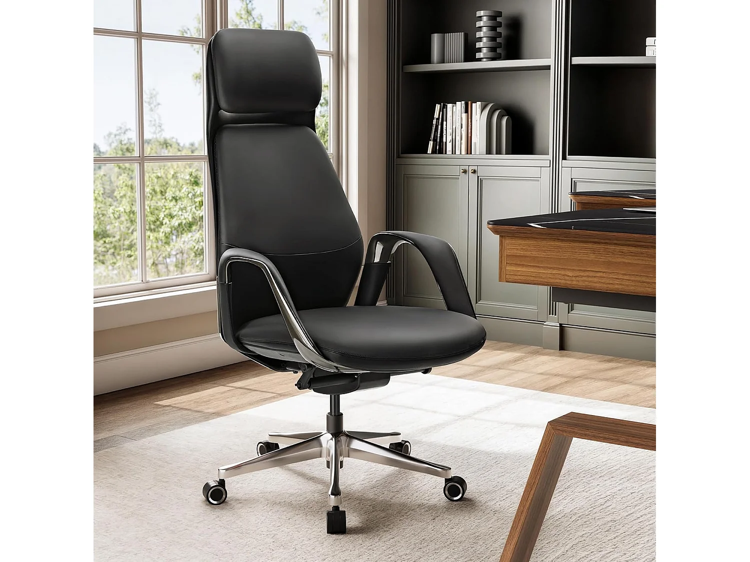 Chaise de bureau ergonomique avec accoudoirs, hauteur et repose-tête réglables, 4 positions d'inclinaison verrouillables de 90° à 139° - Couleur beige