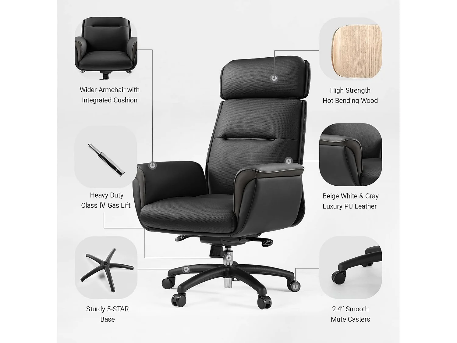Fauteuil bureau cuir microfibre ergonomique, modèle direction confortable haut et spacieux. Pourvu d'appui-tête surélevé et garnissage bien rembourré, adapté