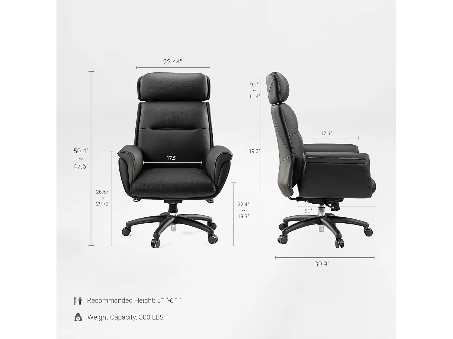 Fauteuil bureau cuir microfibre ergonomique, modèle direction confortable haut et spacieux. Pourvu d'appui-tête surélevé et garnissage bien rembourré, adapté