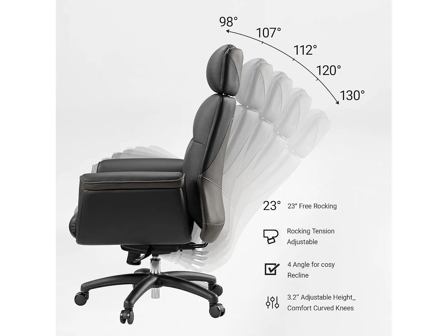 Fauteuil bureau cuir microfibre ergonomique, modèle direction confortable haut et spacieux. Pourvu d'appui-tête surélevé et garnissage bien rembourré, adapté