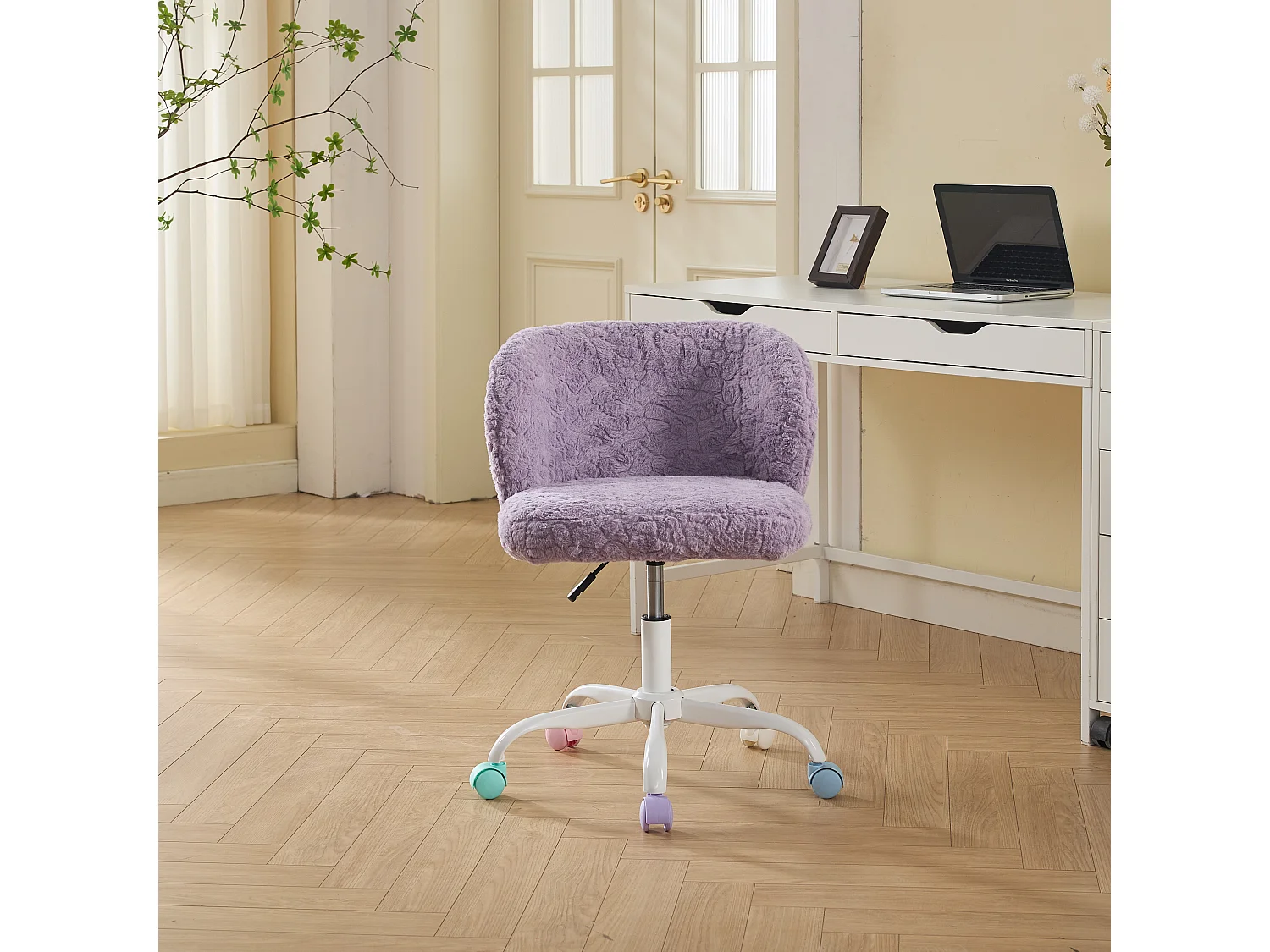 Chaise de bureau pivotante en tissu violet avec réglable hauteur - Pour chambre, bureau et dortoir
