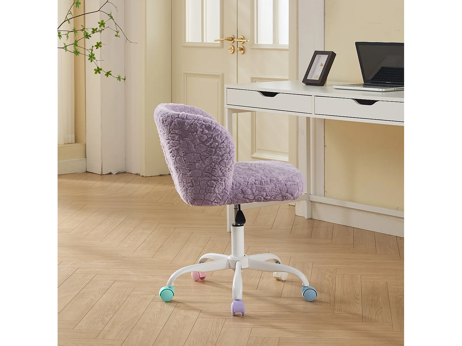 Chaise de bureau pivotante en tissu violet avec réglable hauteur - Pour chambre, bureau et dortoir