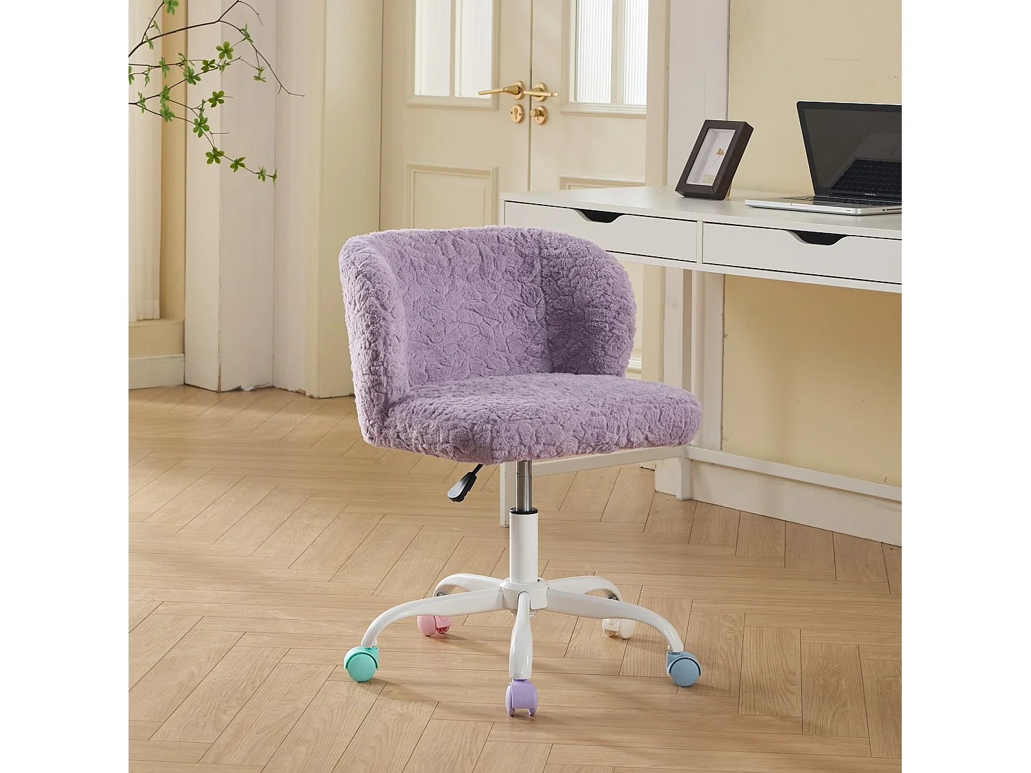 Chaise de bureau pivotante en tissu violet avec réglable hauteur - Pour chambre, bureau et dortoir
