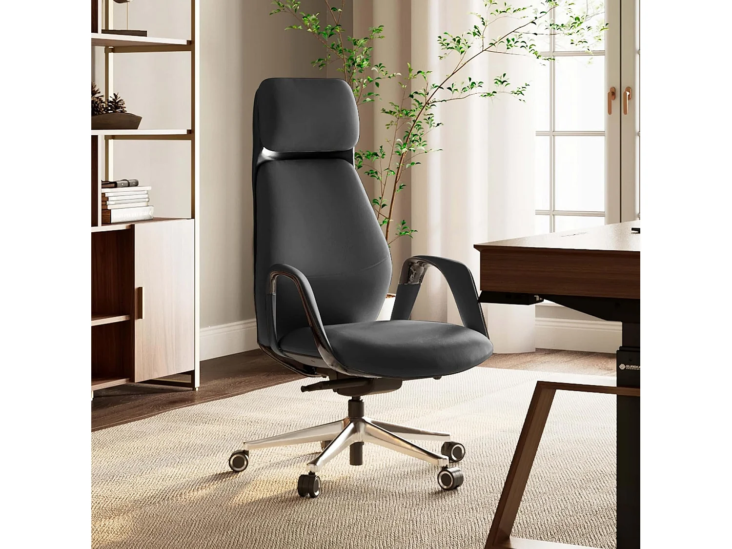 Chaise de bureau ergonomique avec accoudoirs, hauteur et repose-tête réglables, 4 positions d'inclinaison verrouillables de 90° à 139° - Couleur beige