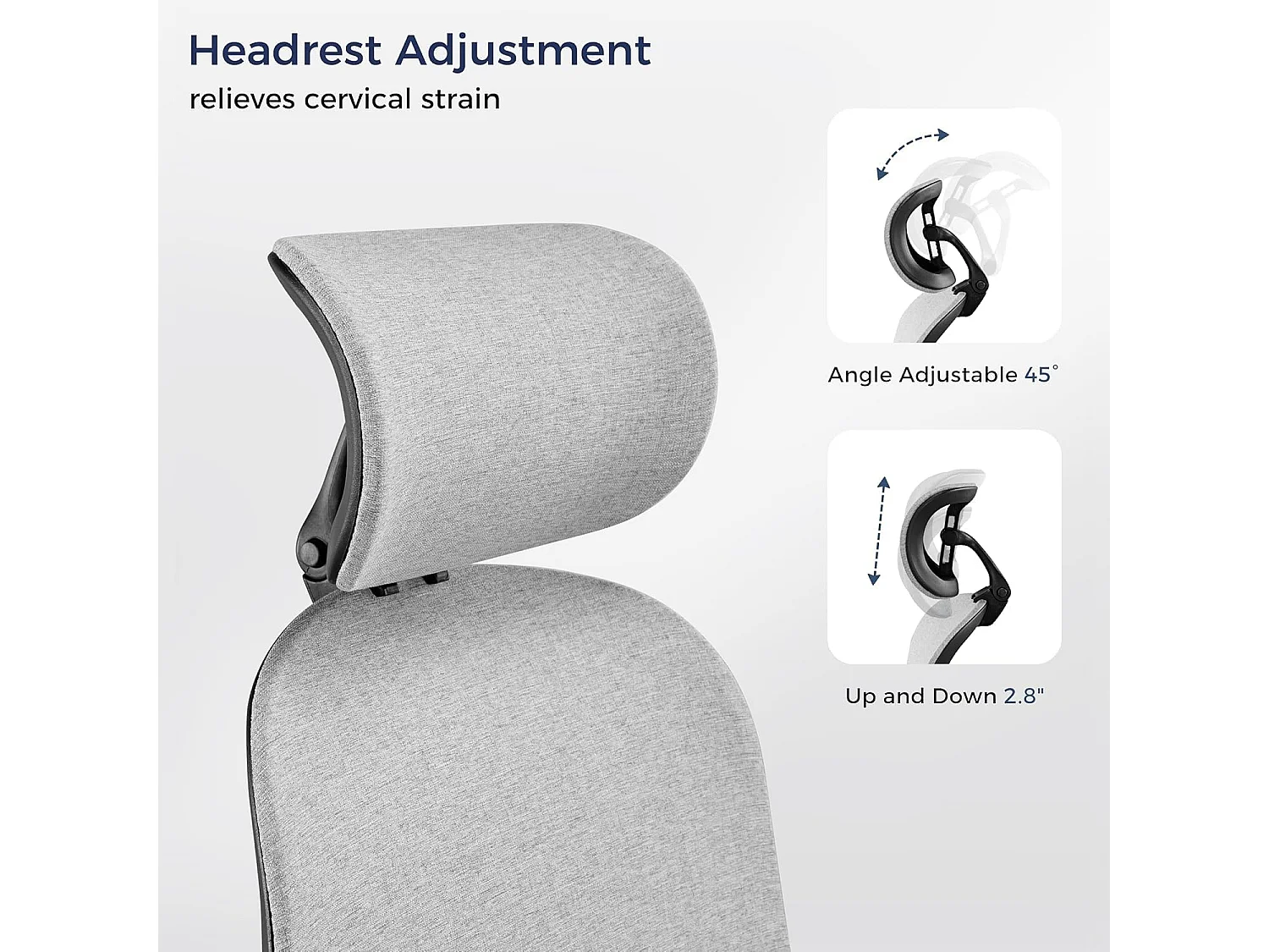 Chaise bureau ergonomique tissu, fauteuil avec appui-tête et soutien lombaire. Hauteur ajustable, inclinaison réglable de 100° à 120°, confort optimal