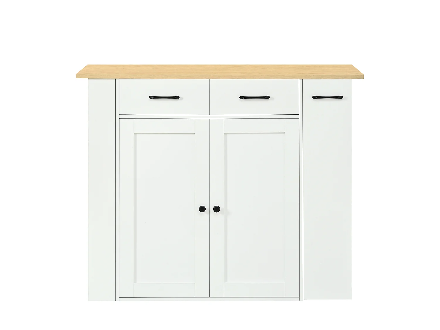 Îlot de cuisine extensible avec rangements, multiprises et 2 chaises - Blanc