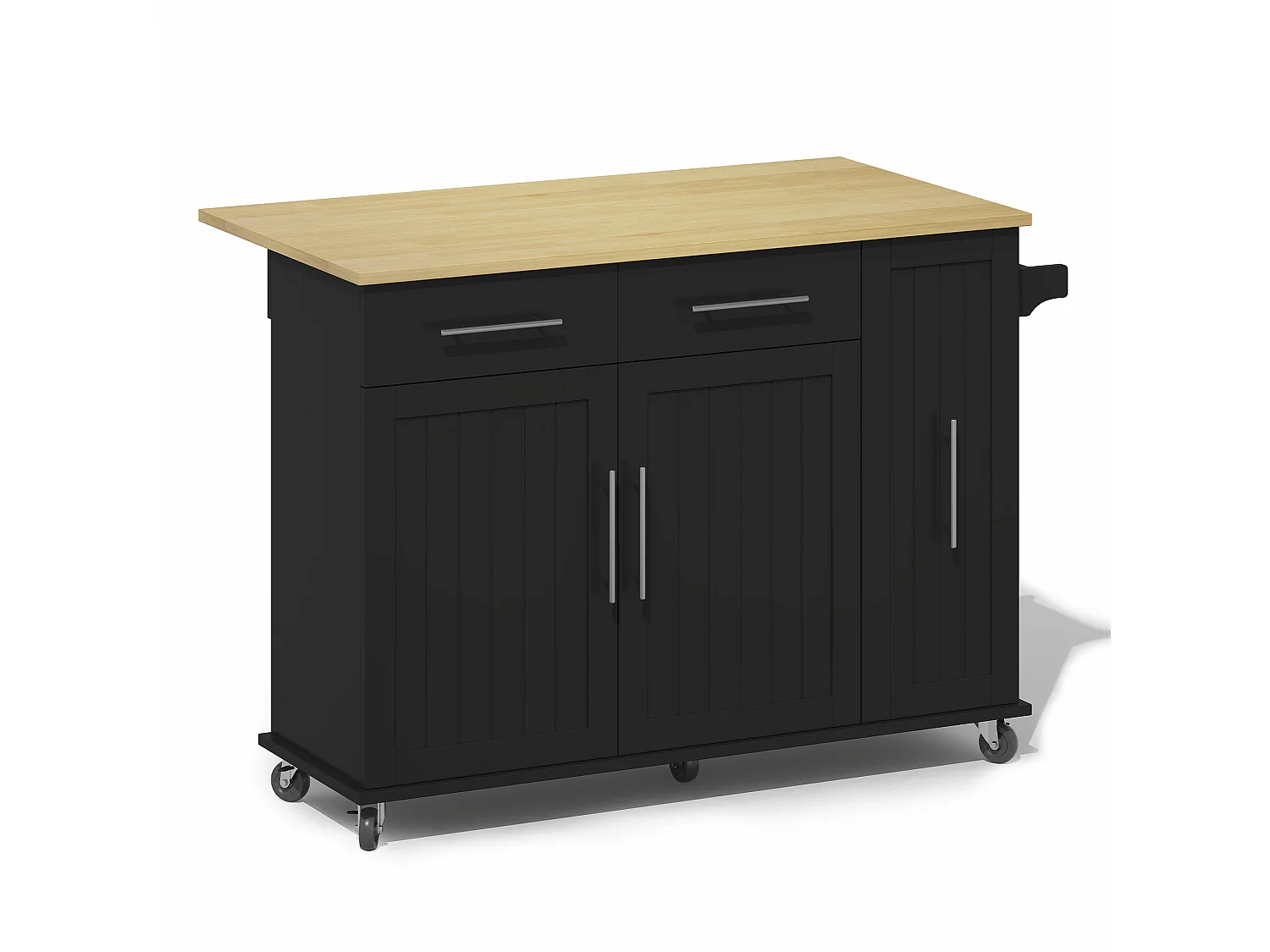 Mobile kitchen island - extendable top - 2 drawers and 2 doors - with towel rail - MDF - Black