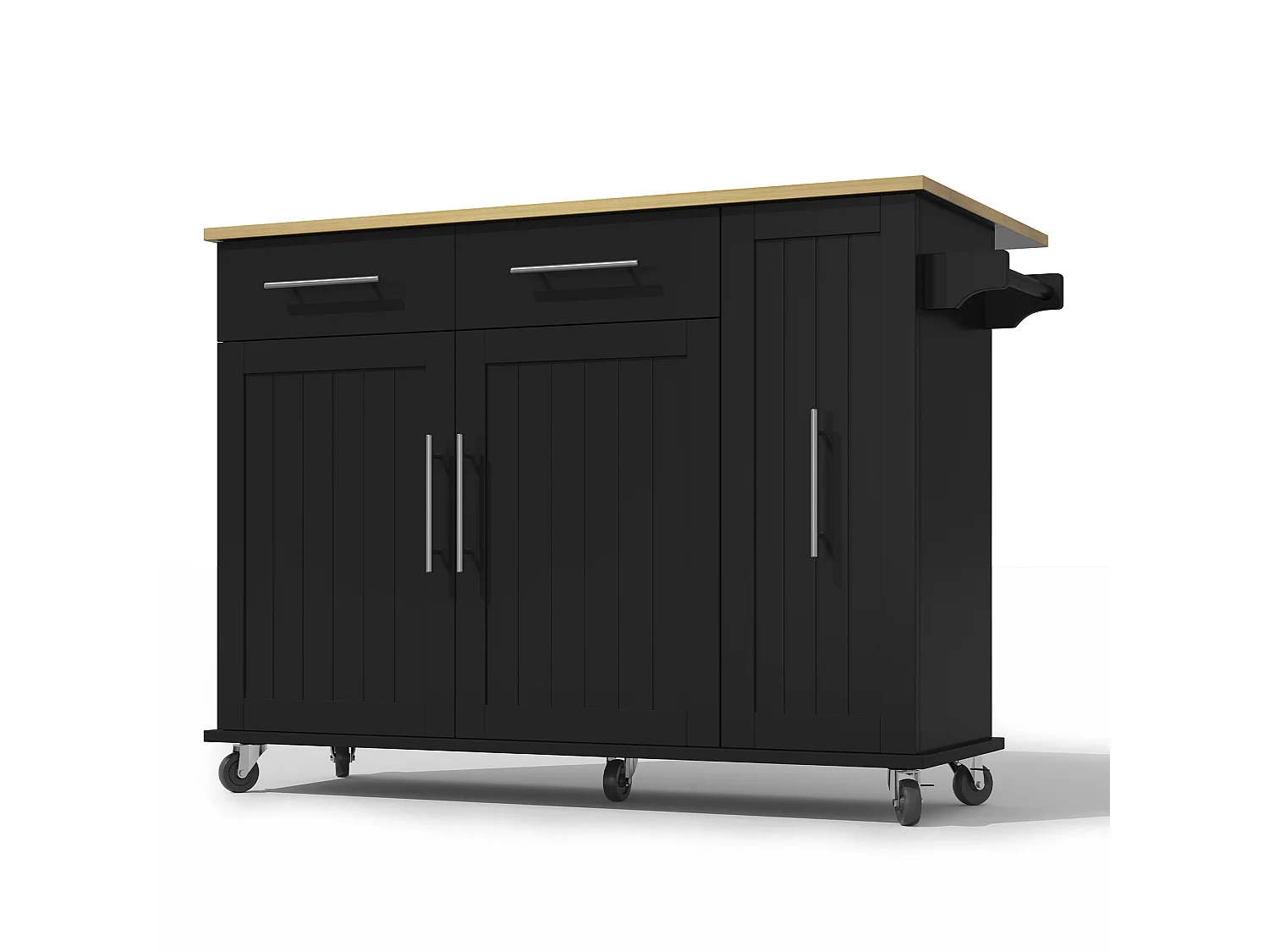 Mobile kitchen island - extendable top - 2 drawers and 2 doors - with towel rail - MDF - Black