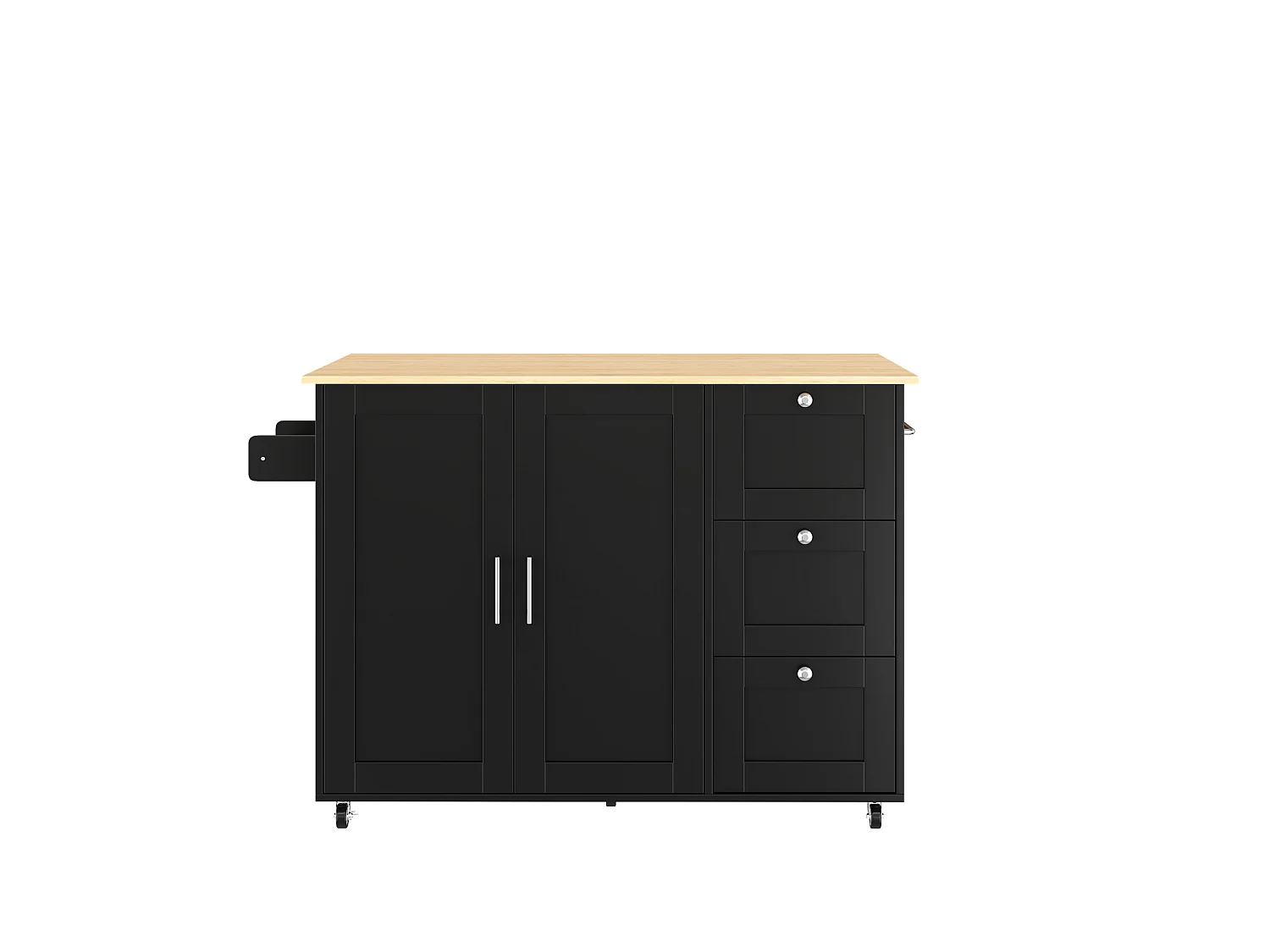 Kitchen island - with folding countertop - 3 drawers and adjustable shelves - Black