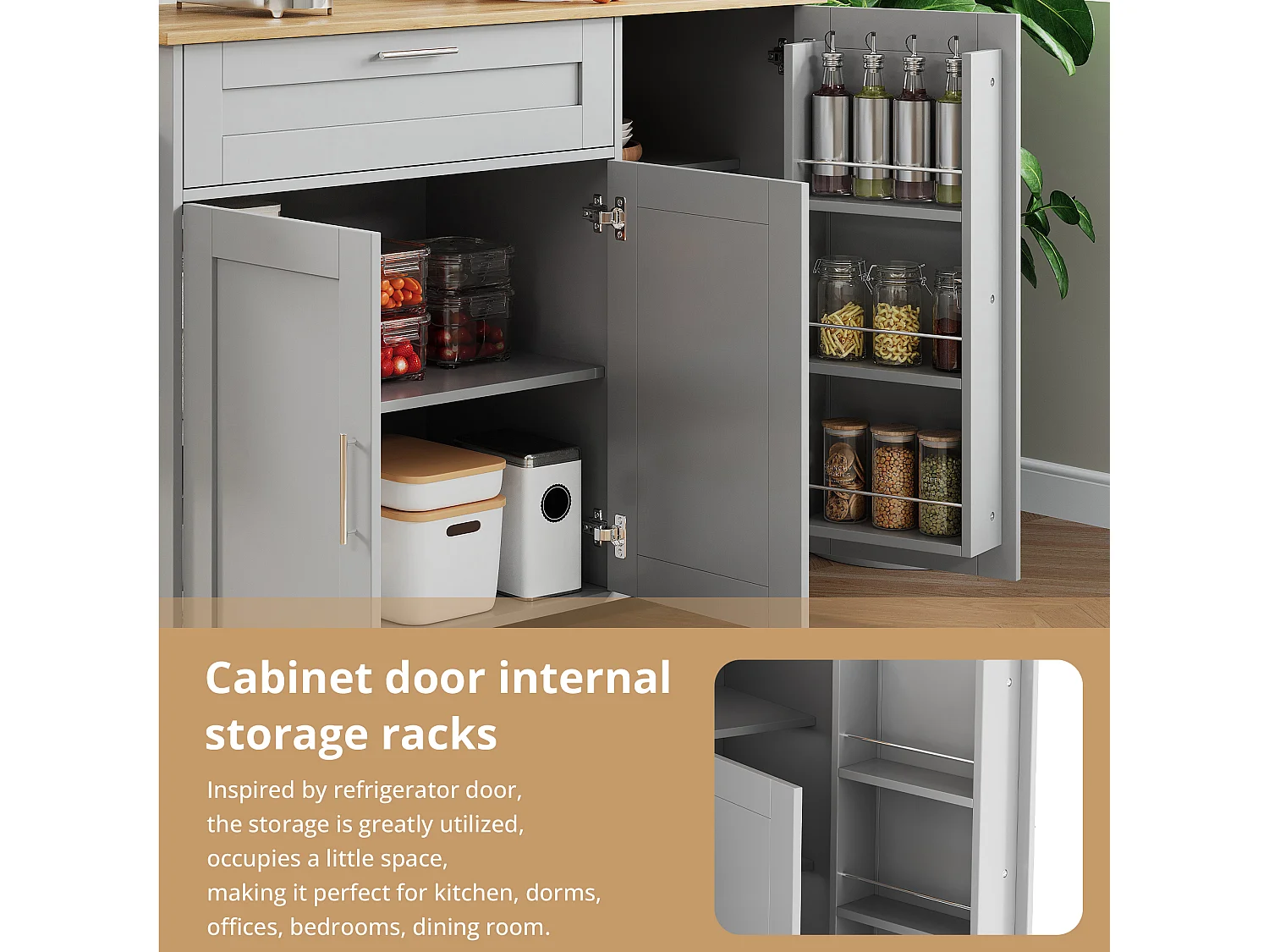 Kitchen island with folding countertop and multiple storage options - Gray