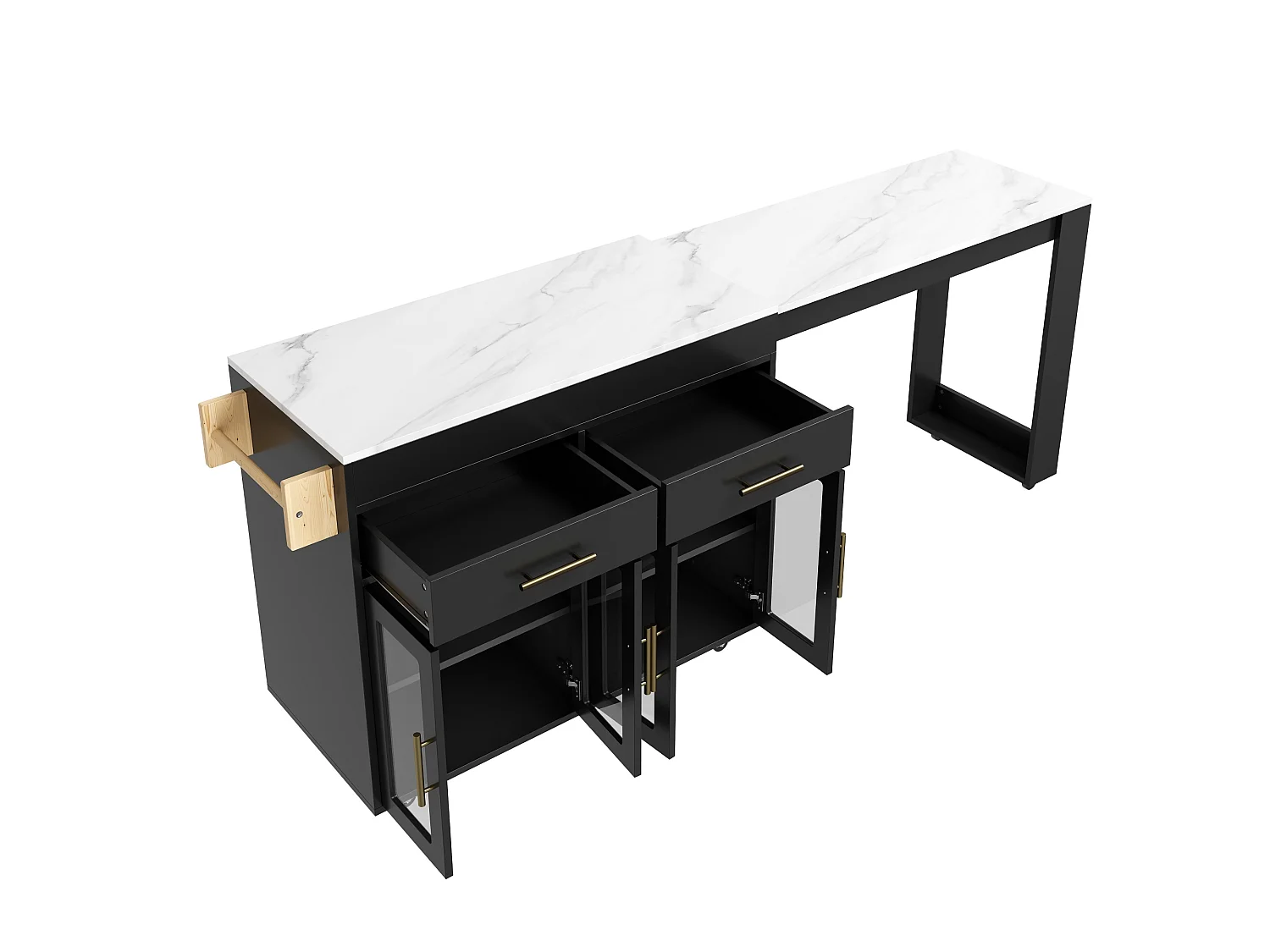 Kitchen island - with wheels - extendable tabletop - with storage space - black