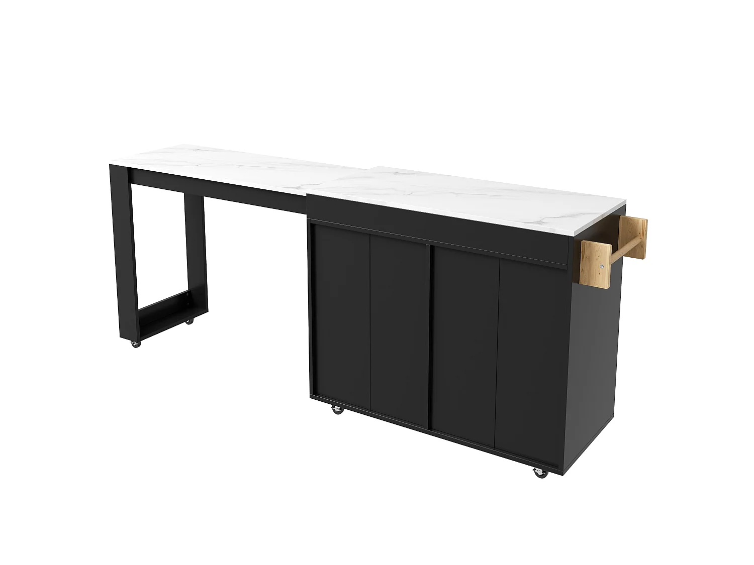Kitchen island - with wheels - extendable tabletop - with storage space - black