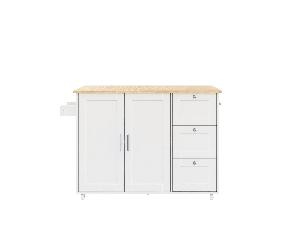 Kitchen island - with folding countertop - 3 drawers and adjustable shelves - White