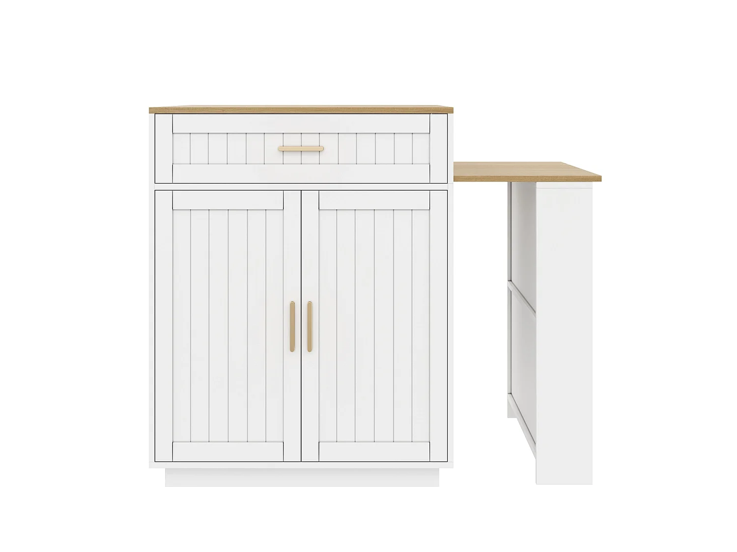 Îlot de cuisine - avec roulettes - plateau de table extensible - avec espace de rangement et prises électriques - blanc