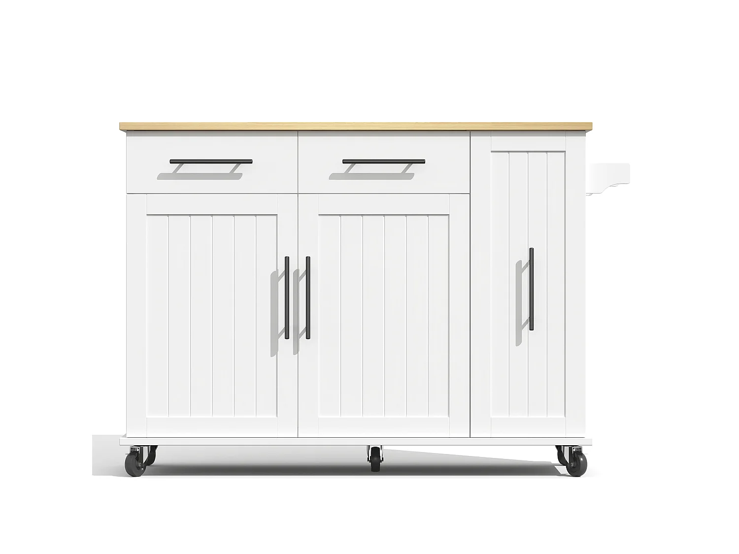 Mobile kitchen island - extendable top - 2 drawers and 2 doors - with towel rail - MDF - White