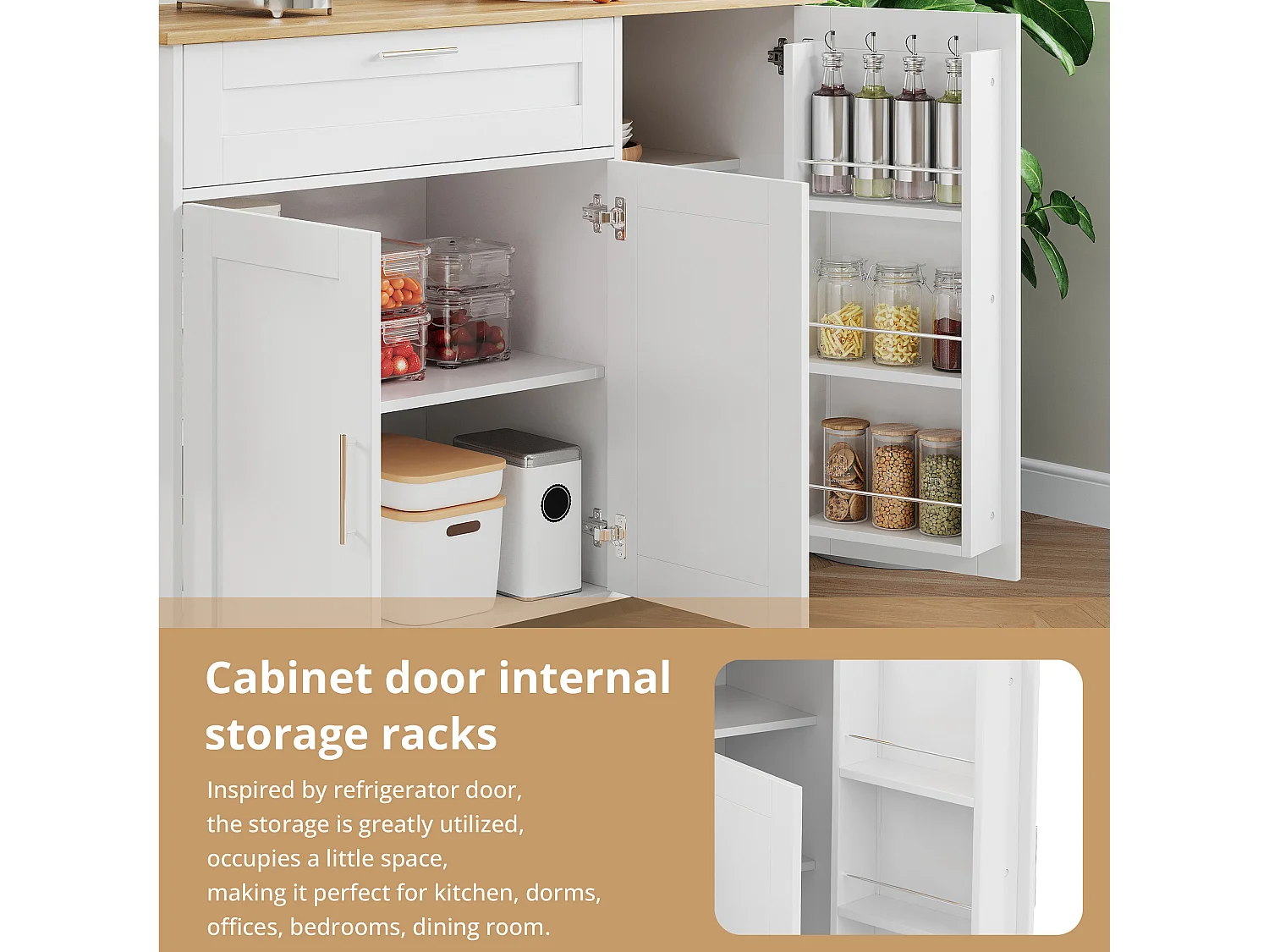 Kitchen island with folding countertop and multiple storage options - White