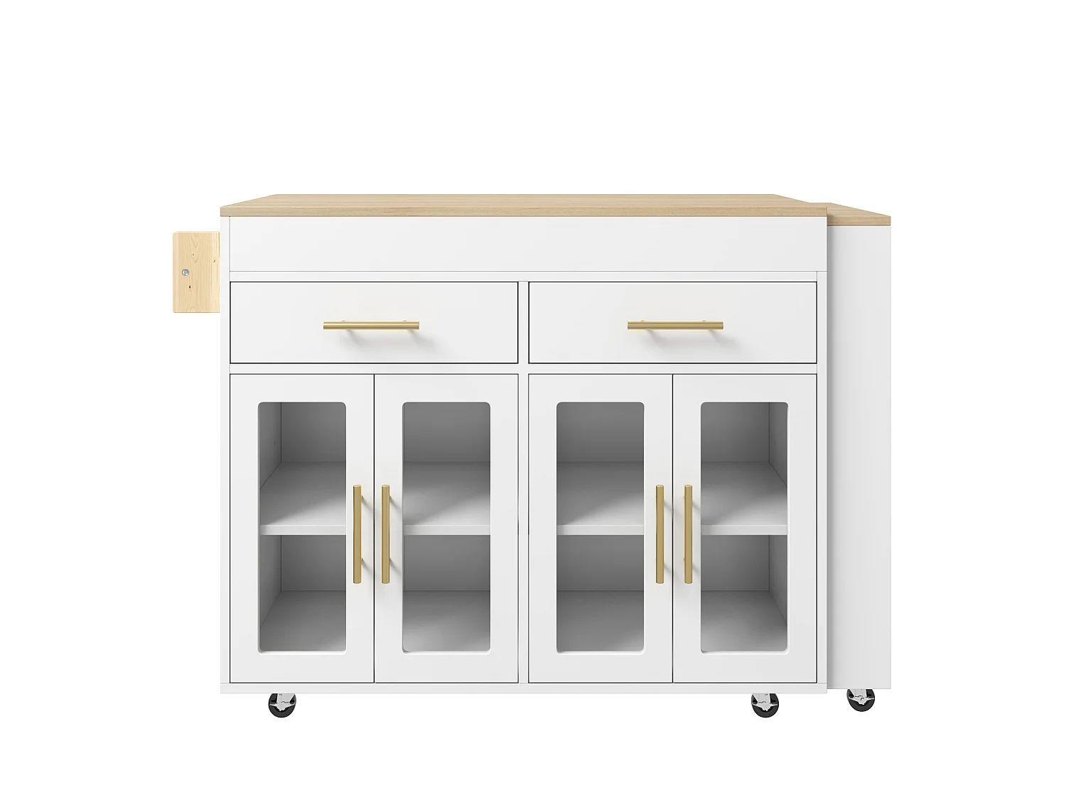 Îlot de cuisine - avec roulettes - plateau de table extensible - avec espace de rangement - blanc