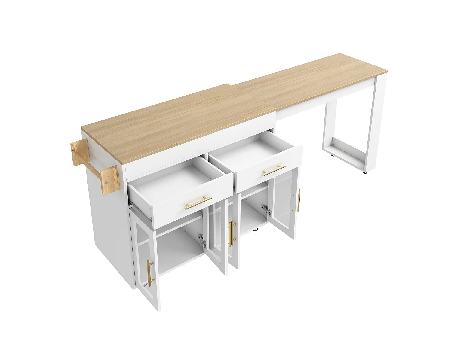 Îlot de cuisine - avec roulettes - plateau de table extensible - avec espace de rangement - blanc