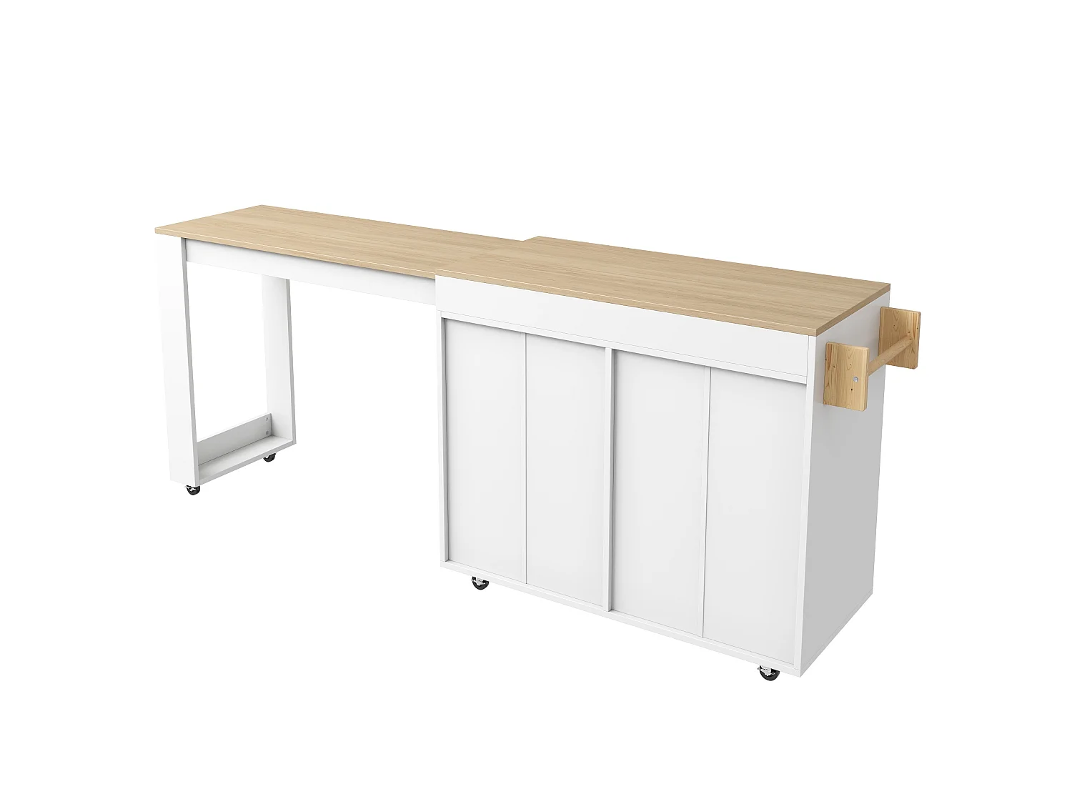 Îlot de cuisine - avec roulettes - plateau de table extensible - avec espace de rangement - blanc