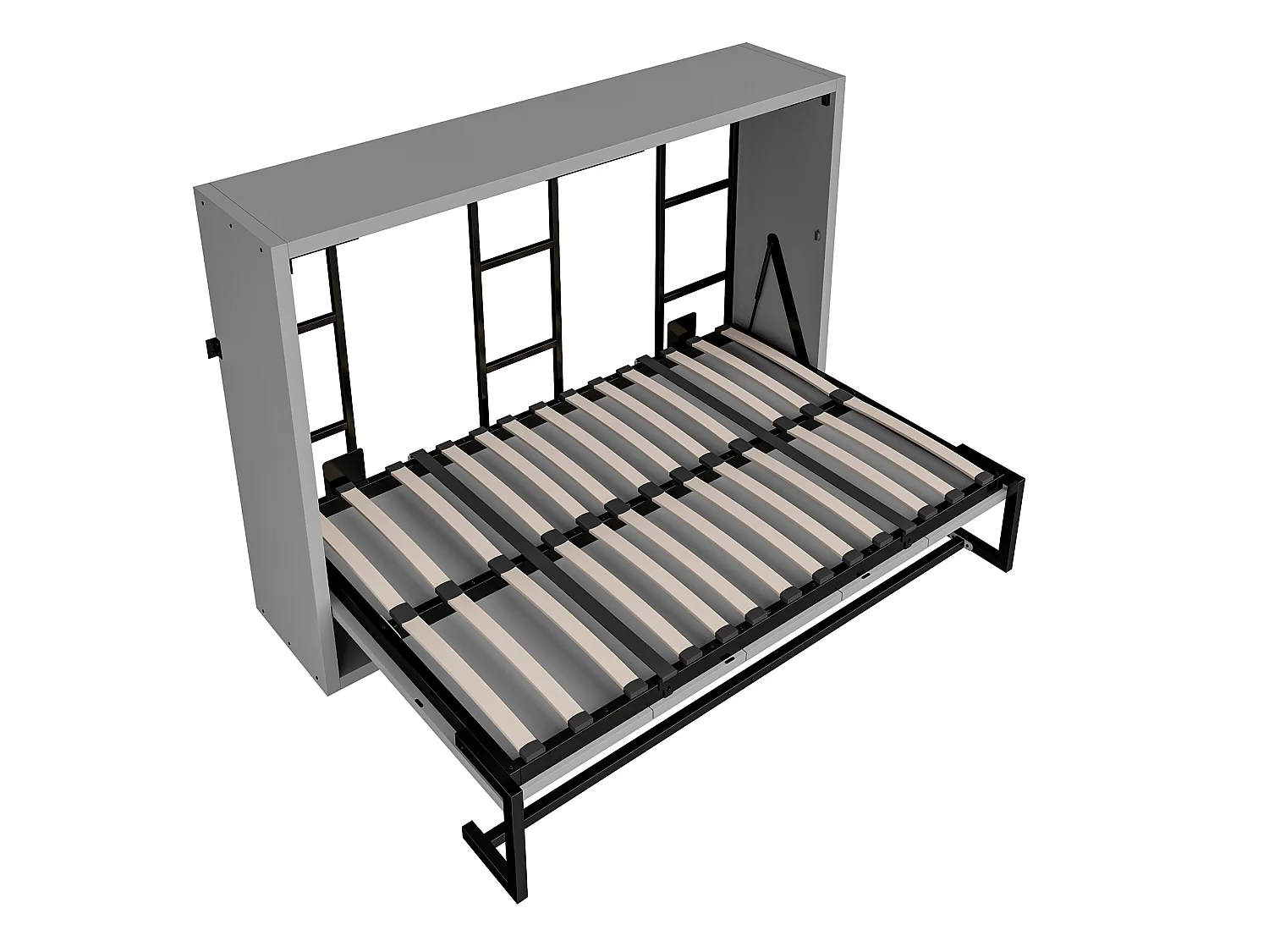 Lit escamotable 140x200 cm - Structure en métal et sommier en bois - Fixation murale verrouillable - gris (matelas non inclus)