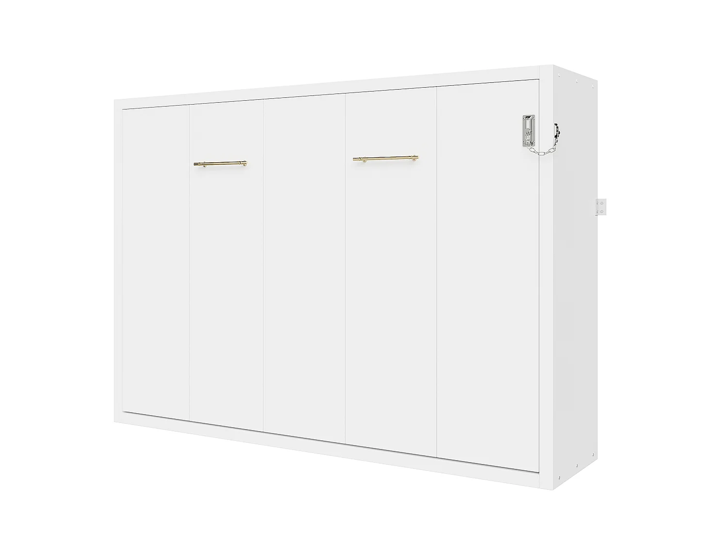 Lit escamotable 140x200 cm - Structure en métal et sommier en bois - Fixation murale verrouillable - Blanc (matelas non inclus)